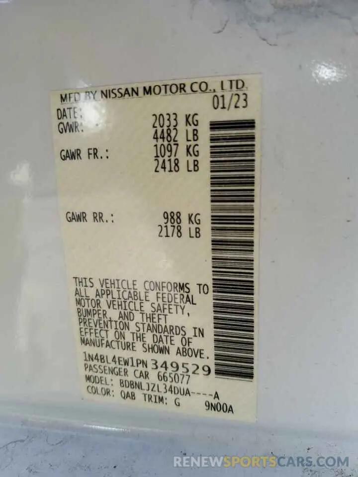 12 fotografías del automóvil dañado 1N4BL4EW1PN349529 NISSAN ALTIMA 2023
