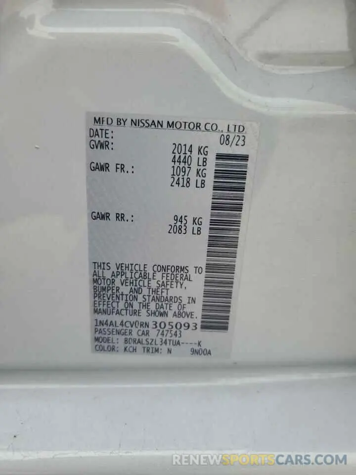 12 fotografías del automóvil dañado 1N4AL4CV0RN305093 NISSAN ALTIMA 2024
