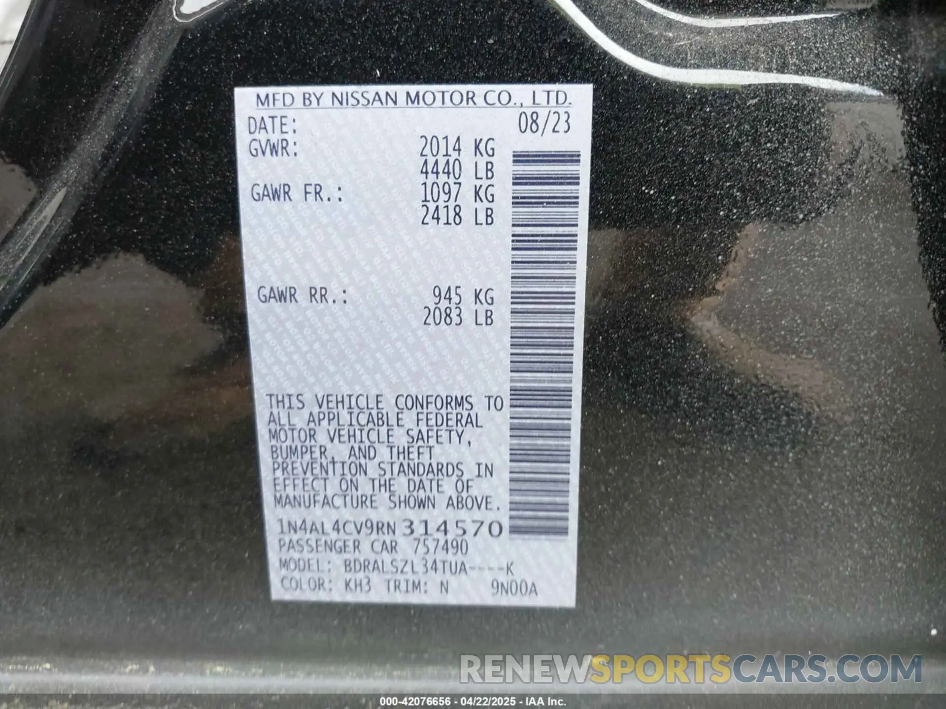 9 fotografías del automóvil dañado 1N4AL4CV9RN314570 NISSAN ALTIMA 2024