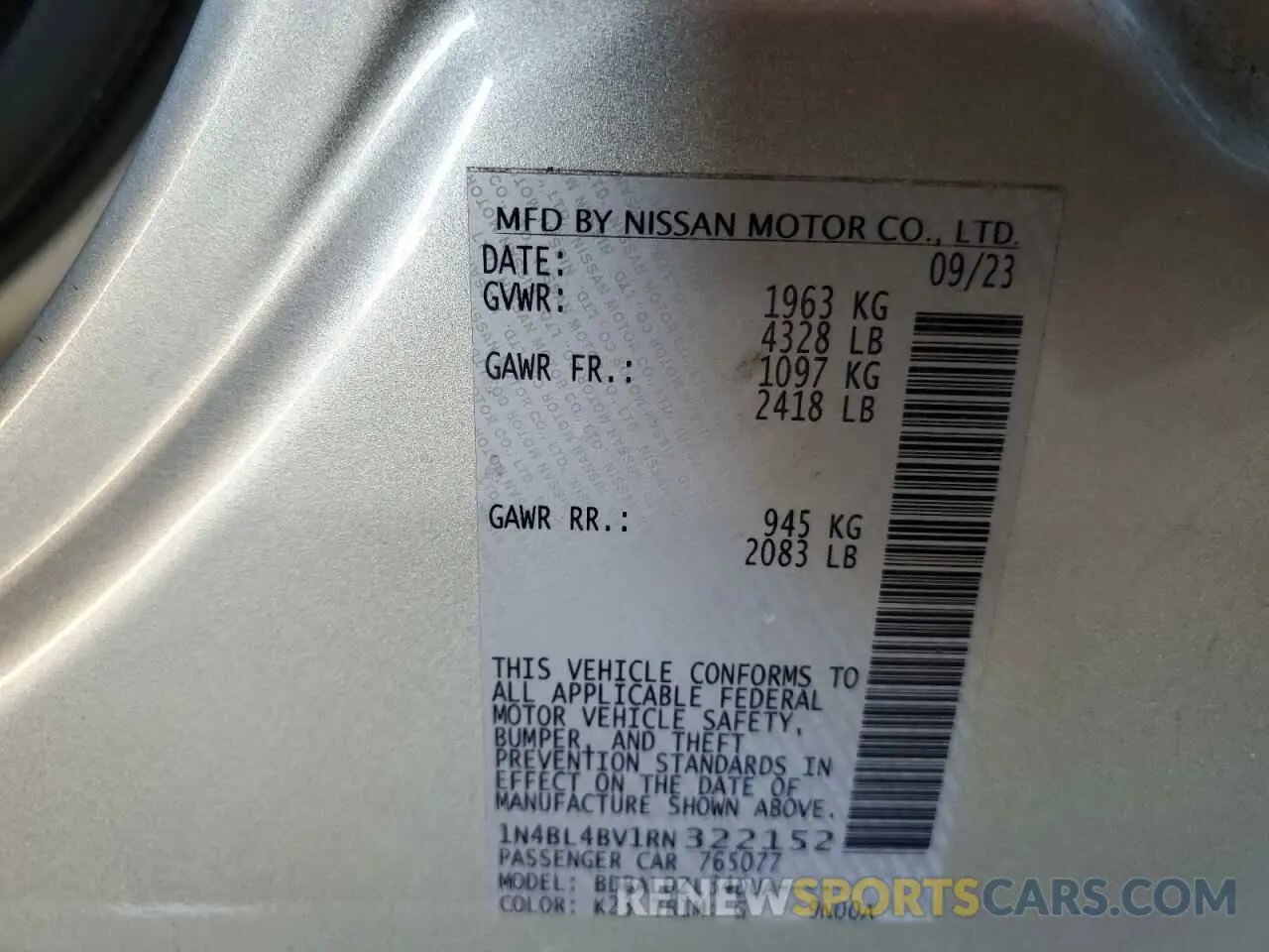 12 fotografías del automóvil dañado 1N4BL4BV1RN322152 NISSAN ALTIMA 2024