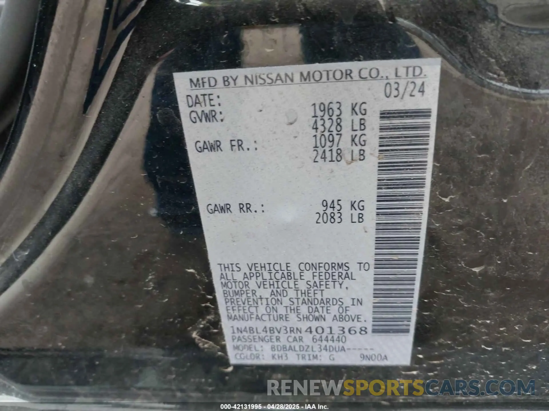 9 fotografías del automóvil dañado 1N4BL4BV3RN401368 NISSAN ALTIMA 2024