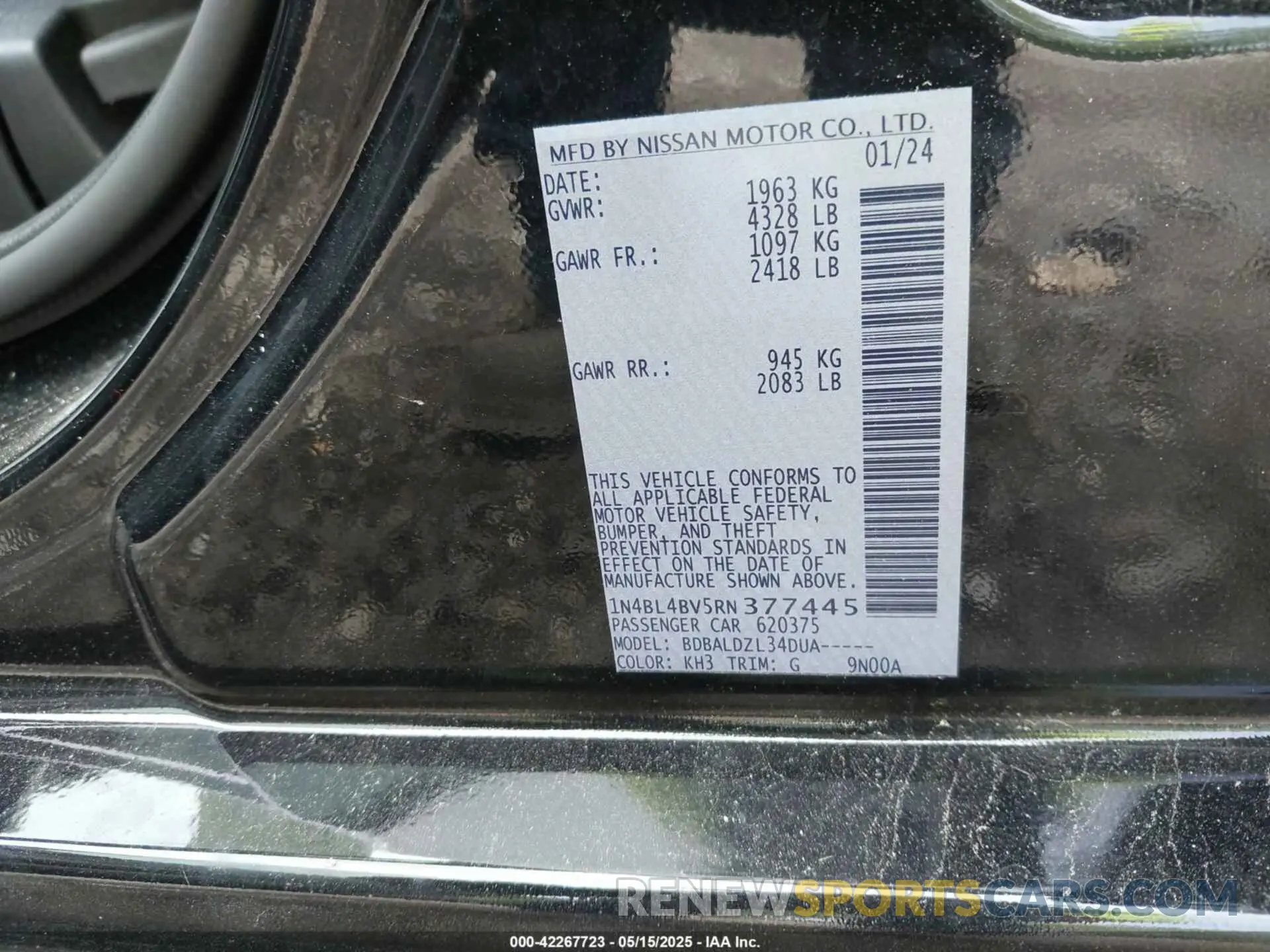 9 fotografías del automóvil dañado 1N4BL4BV5RN377445 NISSAN ALTIMA 2024