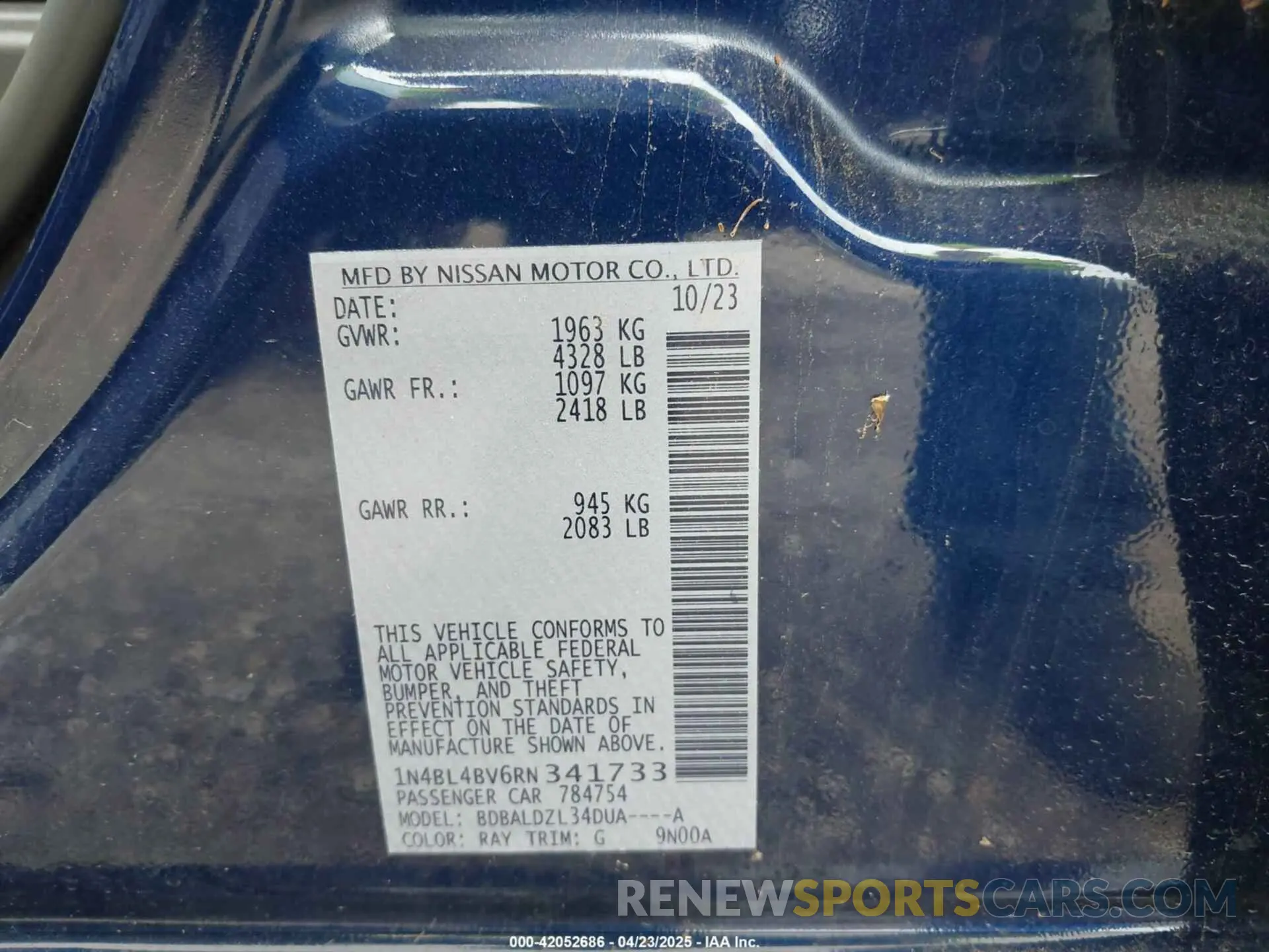 9 fotografías del automóvil dañado 1N4BL4BV6RN341733 NISSAN ALTIMA 2024