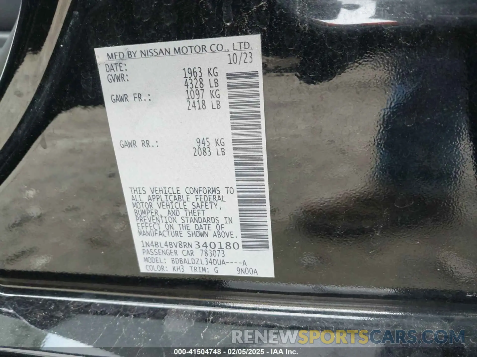 9 fotografías del automóvil dañado 1N4BL4BV8RN340180 NISSAN ALTIMA 2024