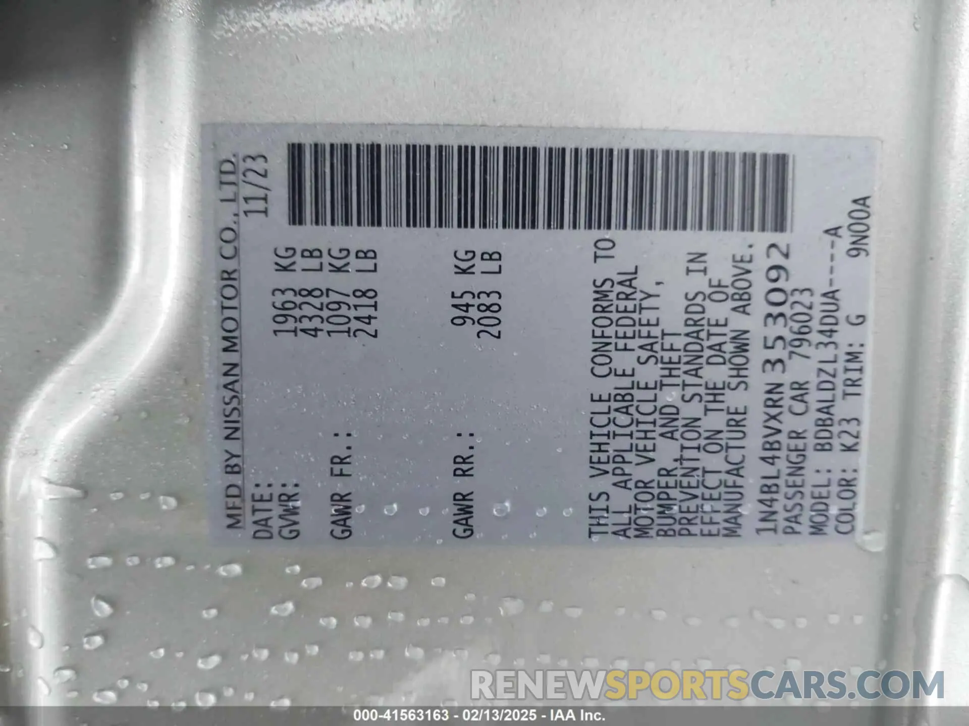 9 fotografías del automóvil dañado 1N4BL4BVXRN353092 NISSAN ALTIMA 2024