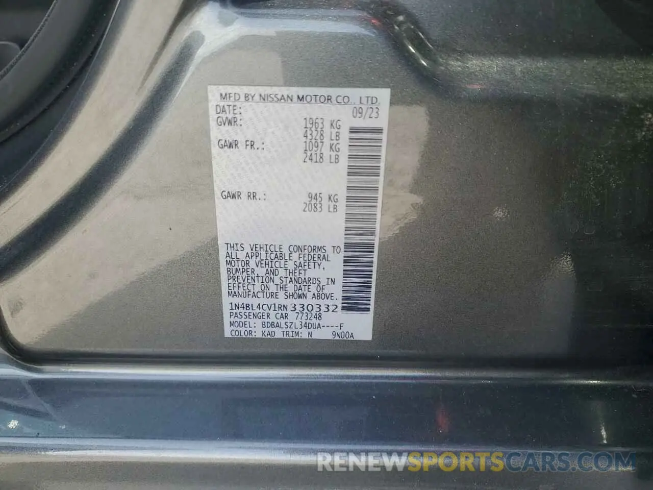 12 fotografías del automóvil dañado 1N4BL4CV1RN330332 NISSAN ALTIMA 2024