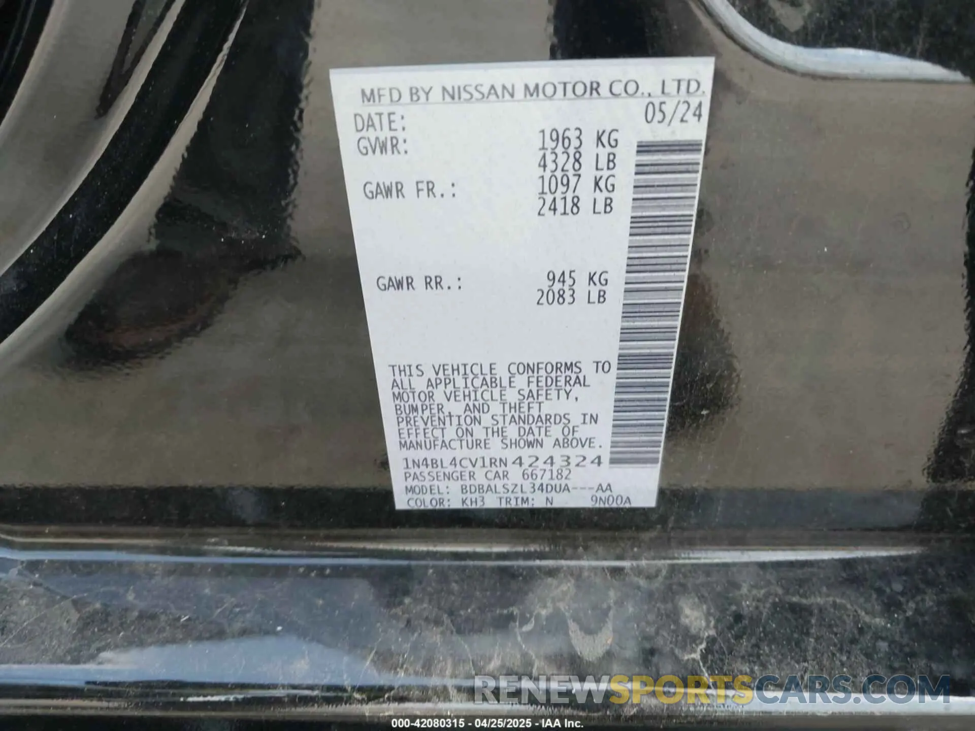9 fotografías del automóvil dañado 1N4BL4CV1RN424324 NISSAN ALTIMA 2024