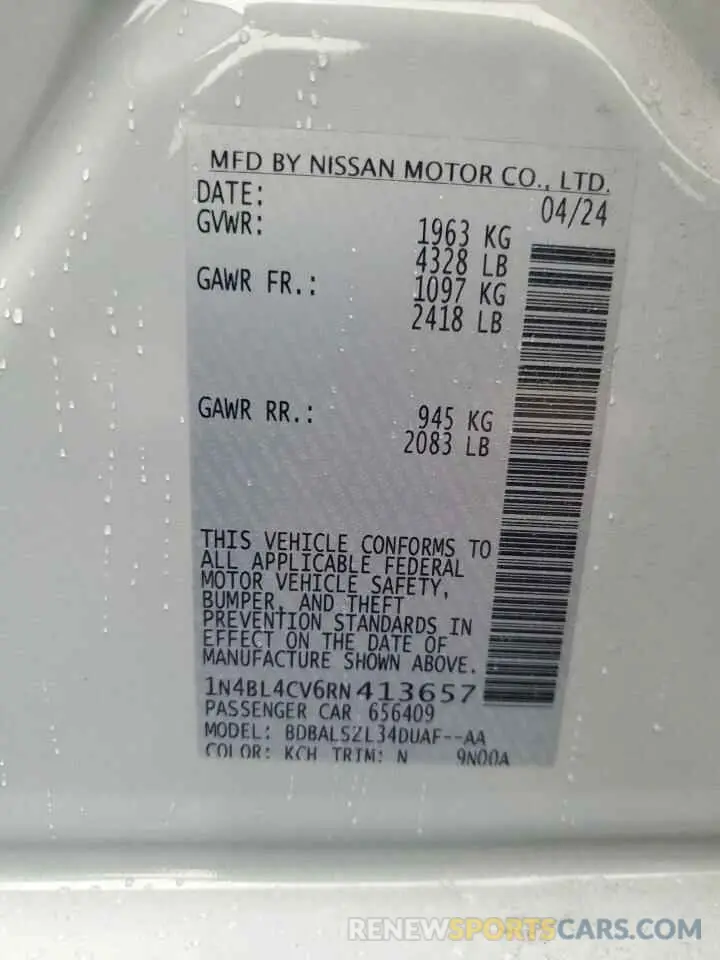 12 fotografías del automóvil dañado 1N4BL4CV6RN413657 NISSAN ALTIMA 2024