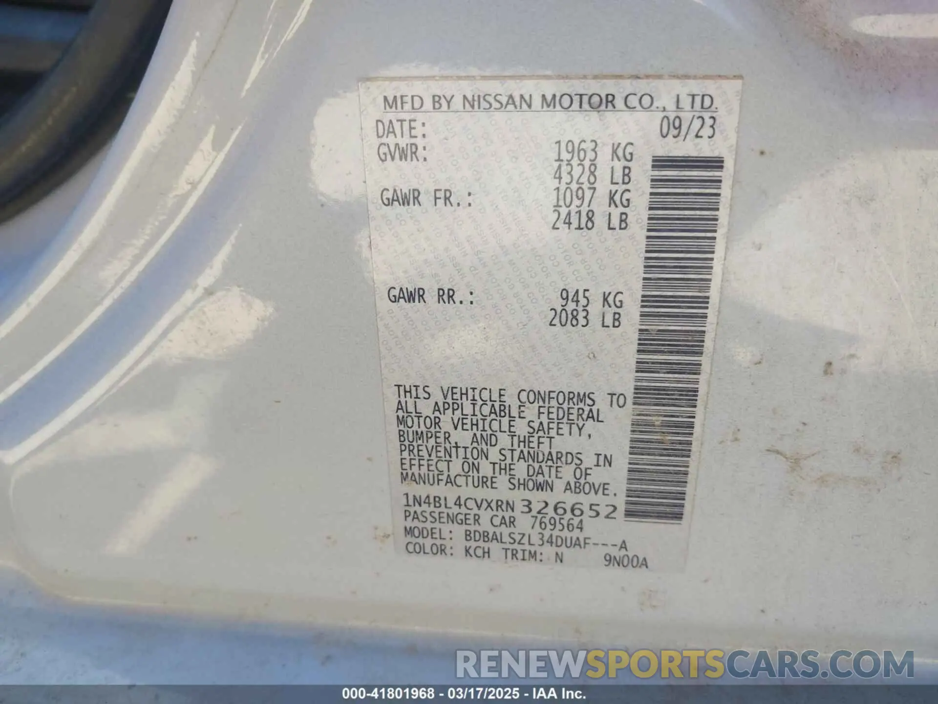9 fotografías del automóvil dañado 1N4BL4CVXRN326652 NISSAN ALTIMA 2024