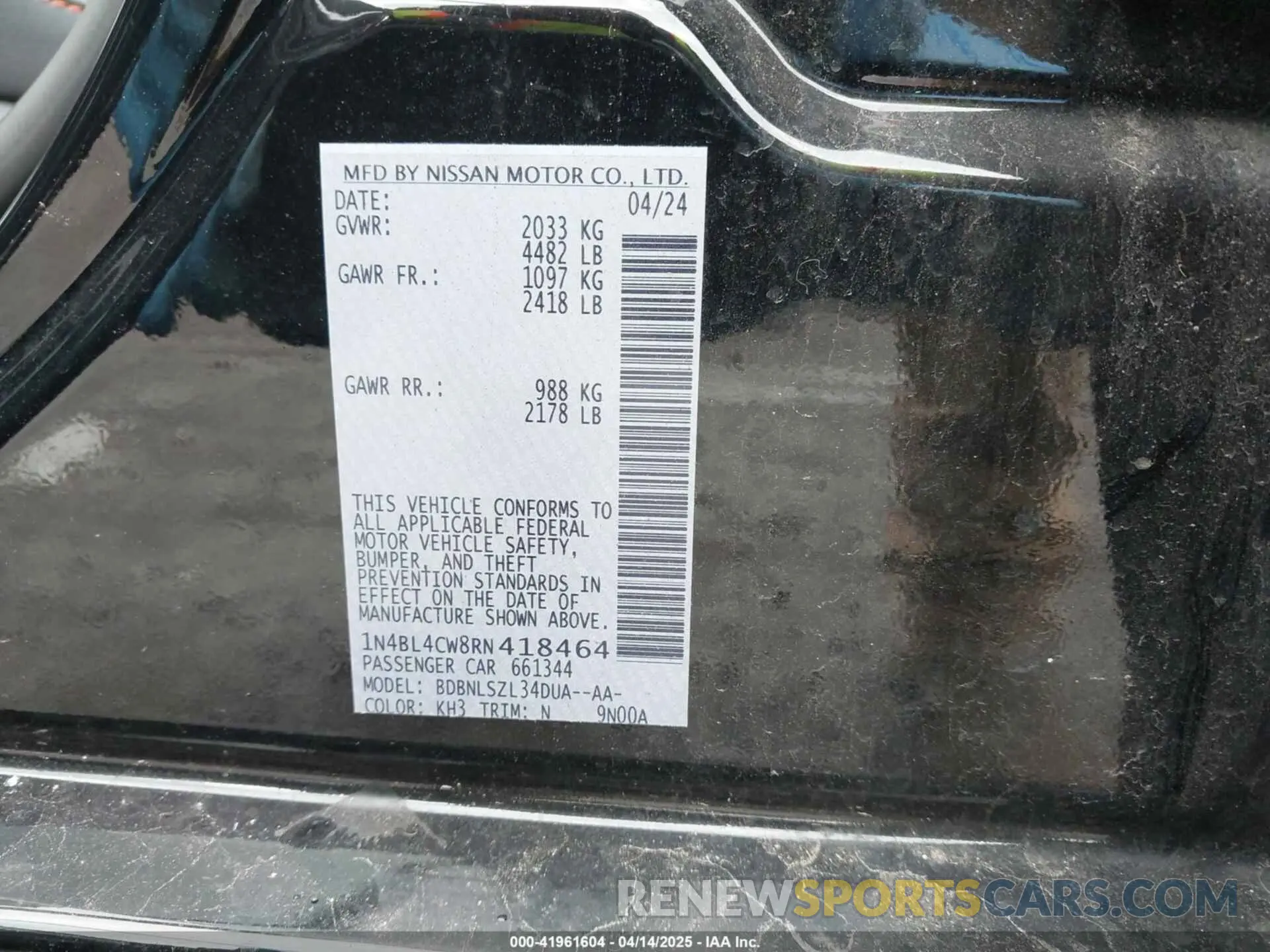 9 fotografías del automóvil dañado 1N4BL4CW8RN418464 NISSAN ALTIMA 2024