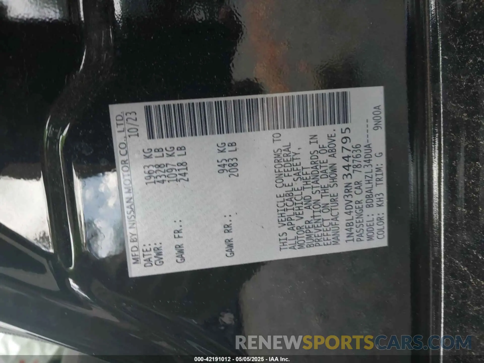 9 fotografías del automóvil dañado 1N4BL4DV3RN344795 NISSAN ALTIMA 2024