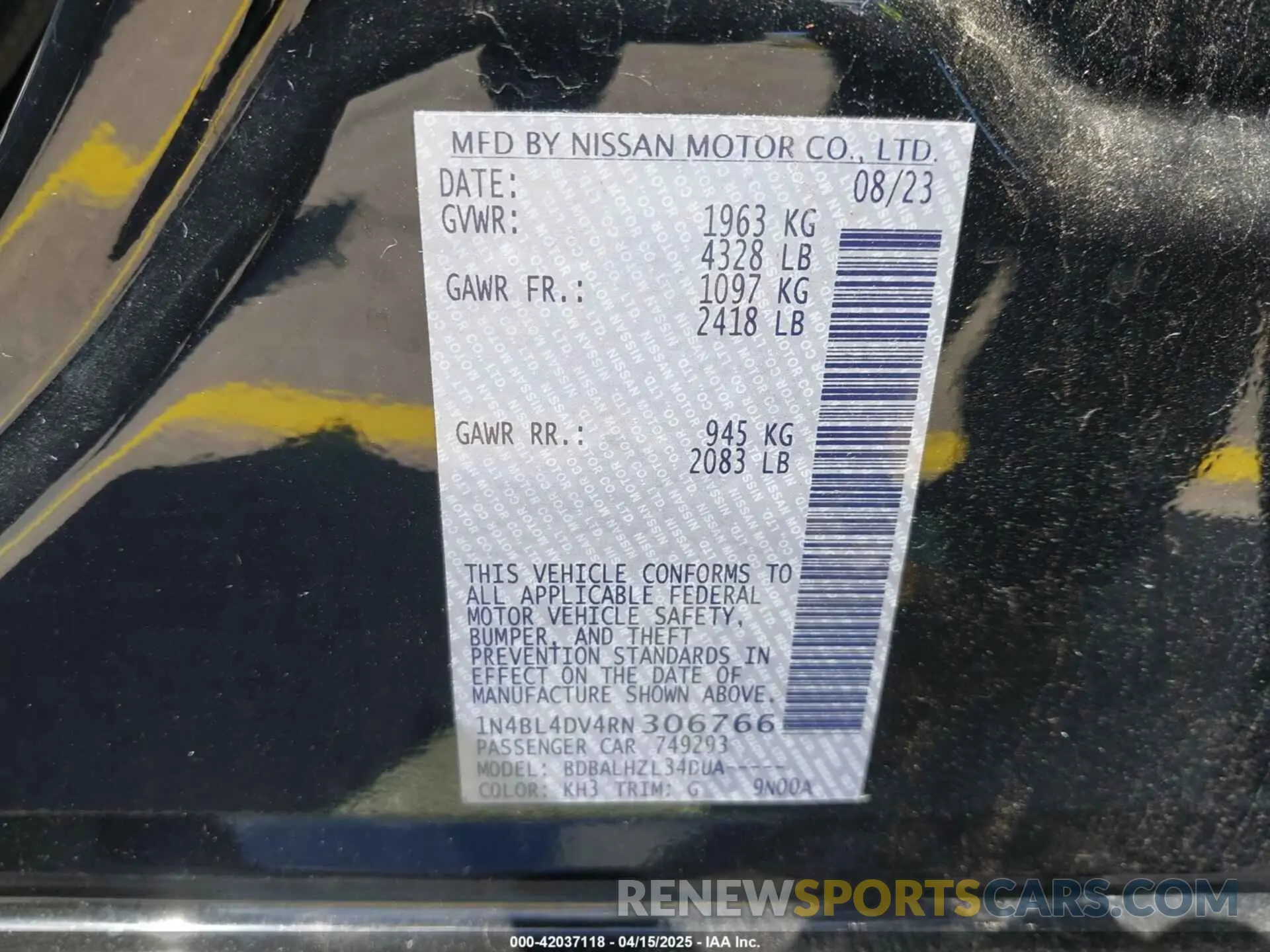 9 fotografías del automóvil dañado 1N4BL4DV4RN306766 NISSAN ALTIMA 2024