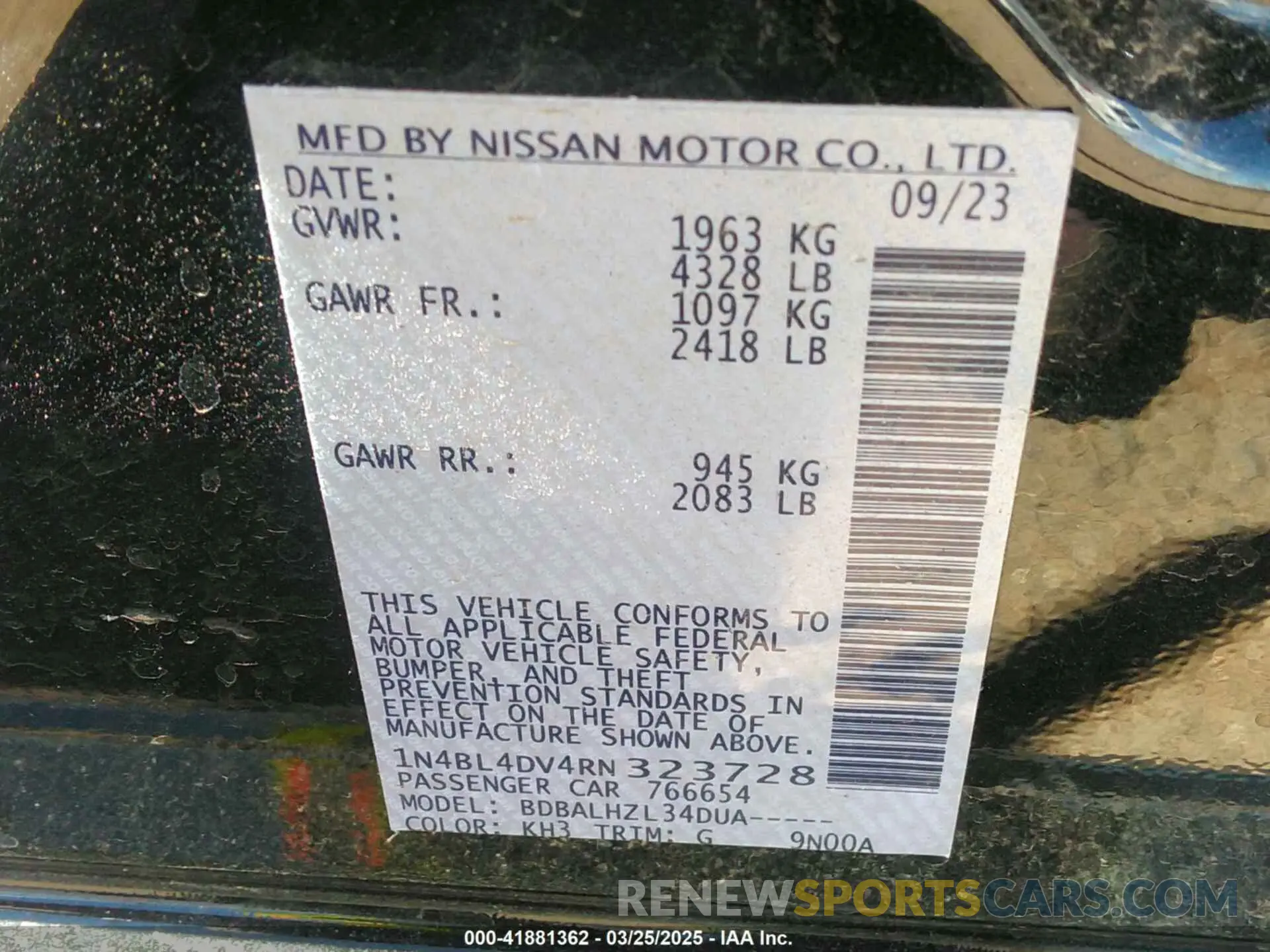 9 fotografías del automóvil dañado 1N4BL4DV4RN323728 NISSAN ALTIMA 2024