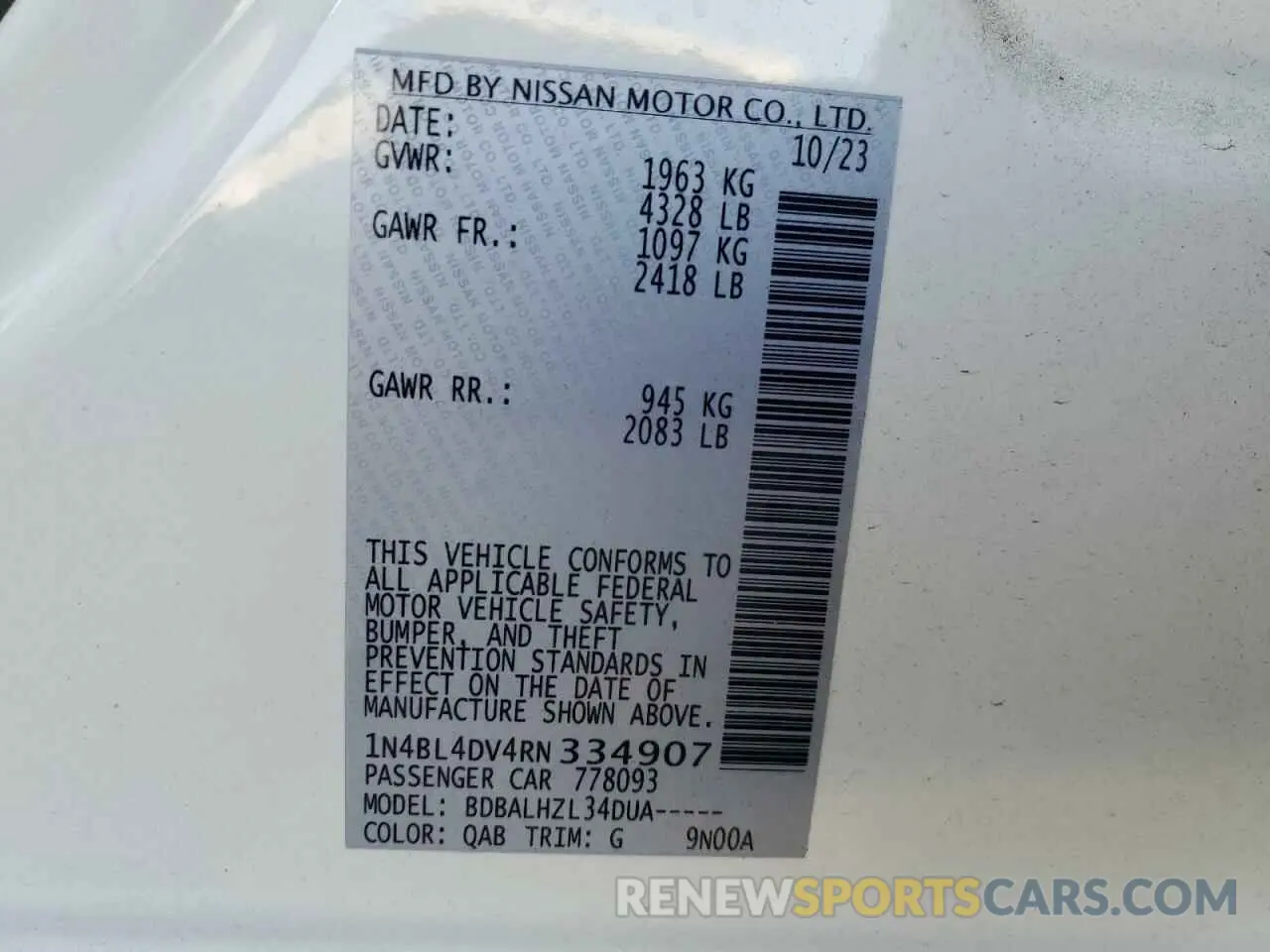 12 fotografías del automóvil dañado 1N4BL4DV4RN334907 NISSAN ALTIMA 2024
