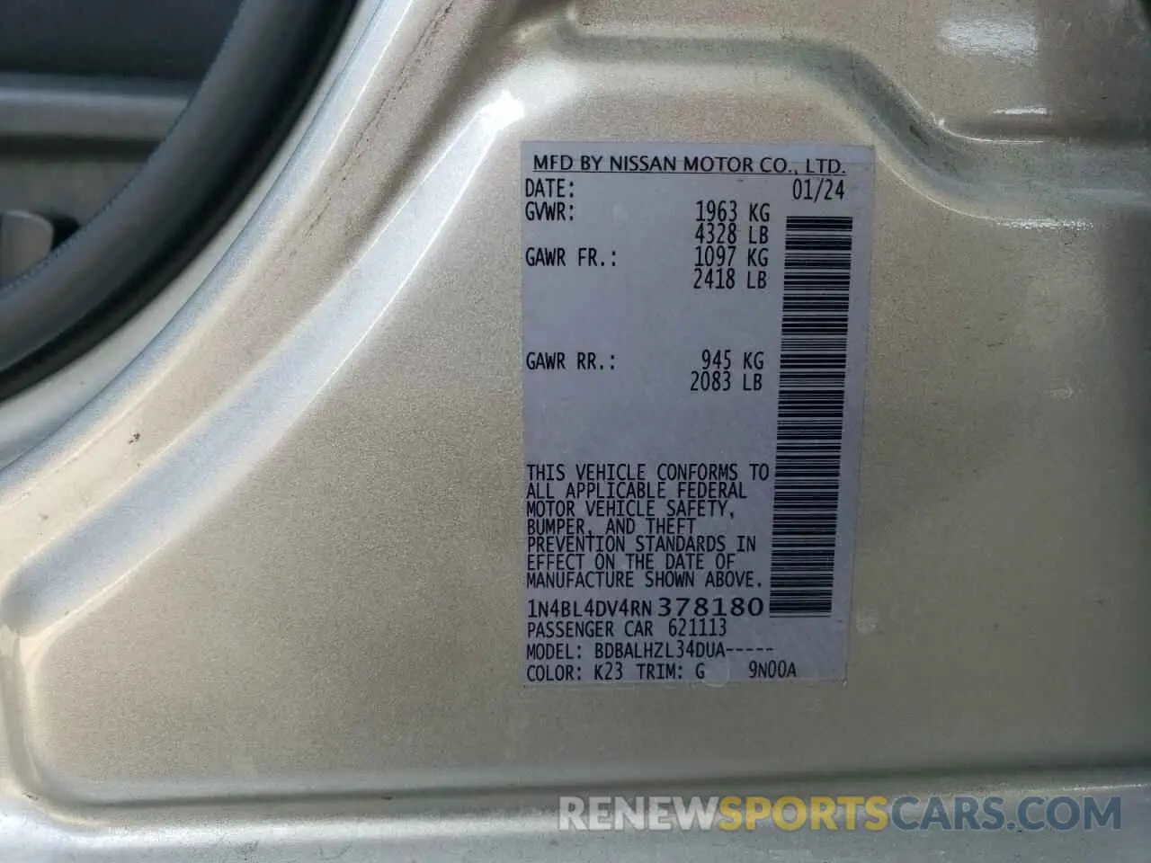 13 fotografías del automóvil dañado 1N4BL4DV4RN378180 NISSAN ALTIMA 2024