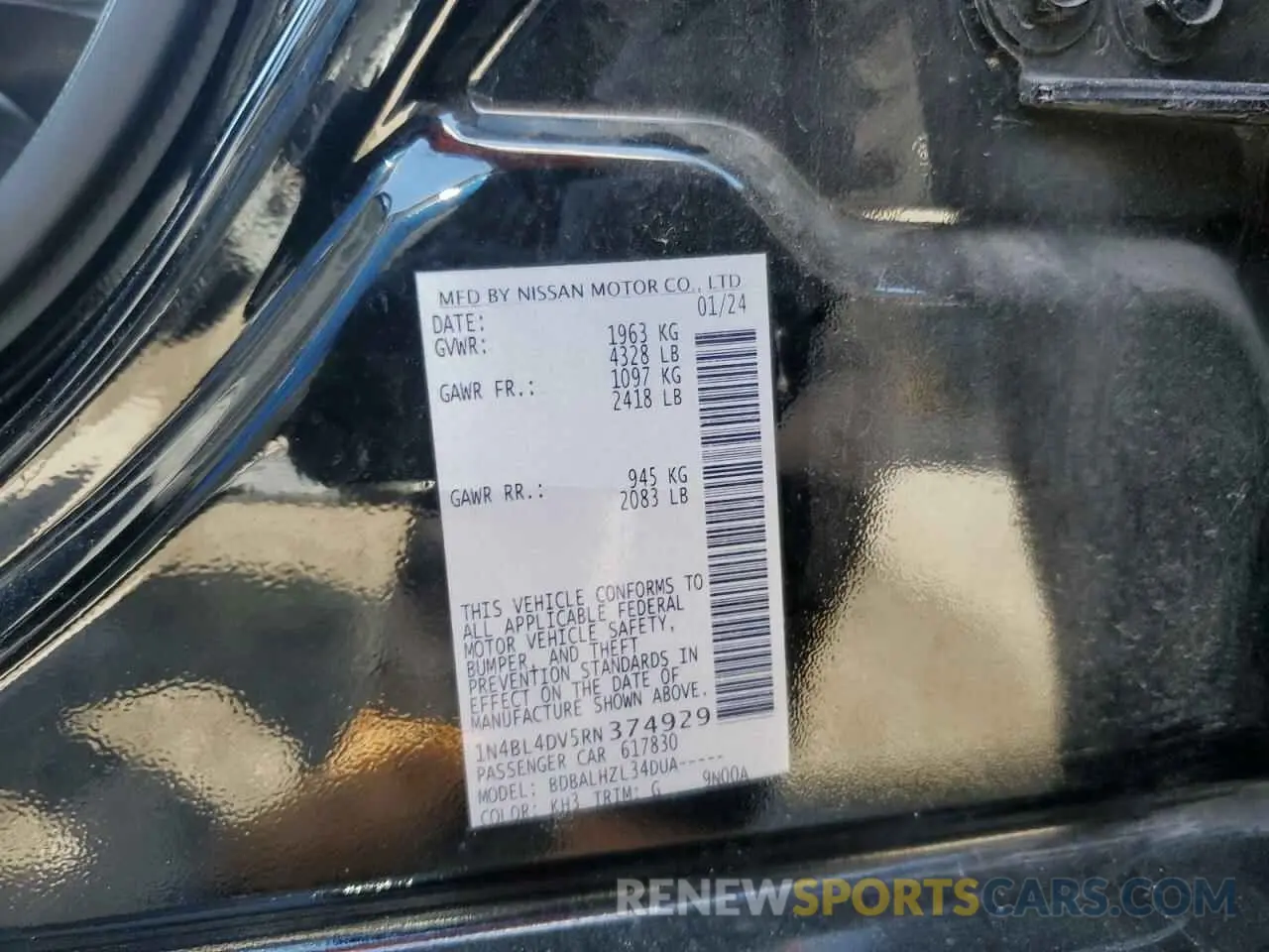 12 fotografías del automóvil dañado 1N4BL4DV5RN374929 NISSAN ALTIMA 2024