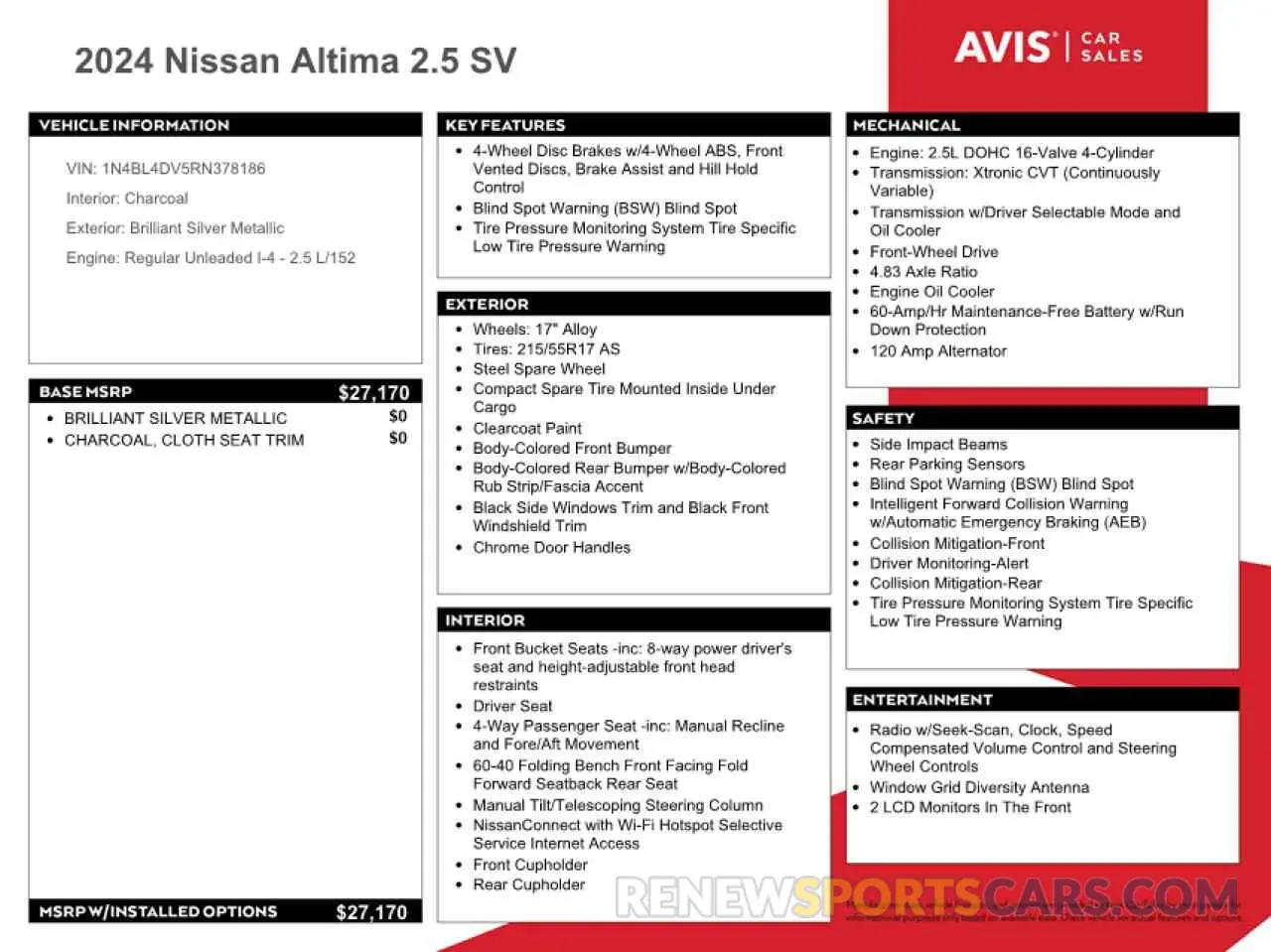 12 fotografías del automóvil dañado 1N4BL4DV5RN378186 NISSAN ALTIMA 2024