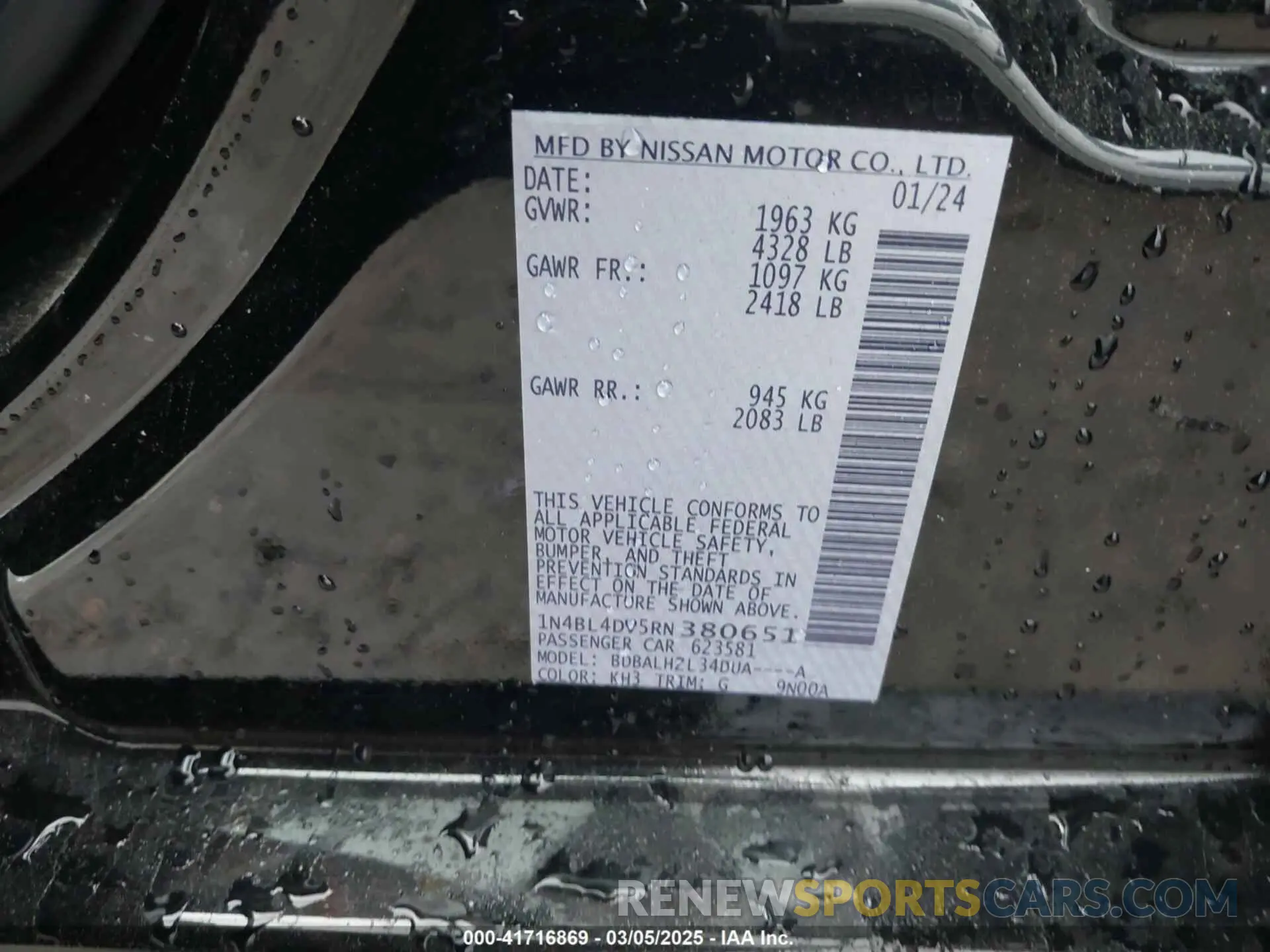 9 fotografías del automóvil dañado 1N4BL4DV5RN380651 NISSAN ALTIMA 2024