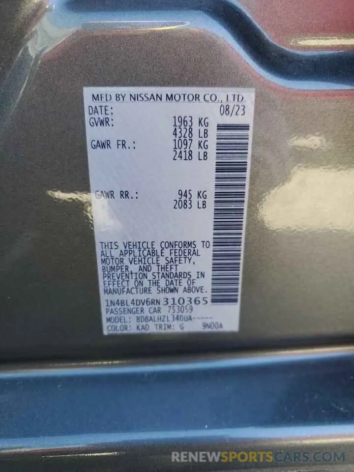 12 fotografías del automóvil dañado 1N4BL4DV6RN310365 NISSAN ALTIMA 2024