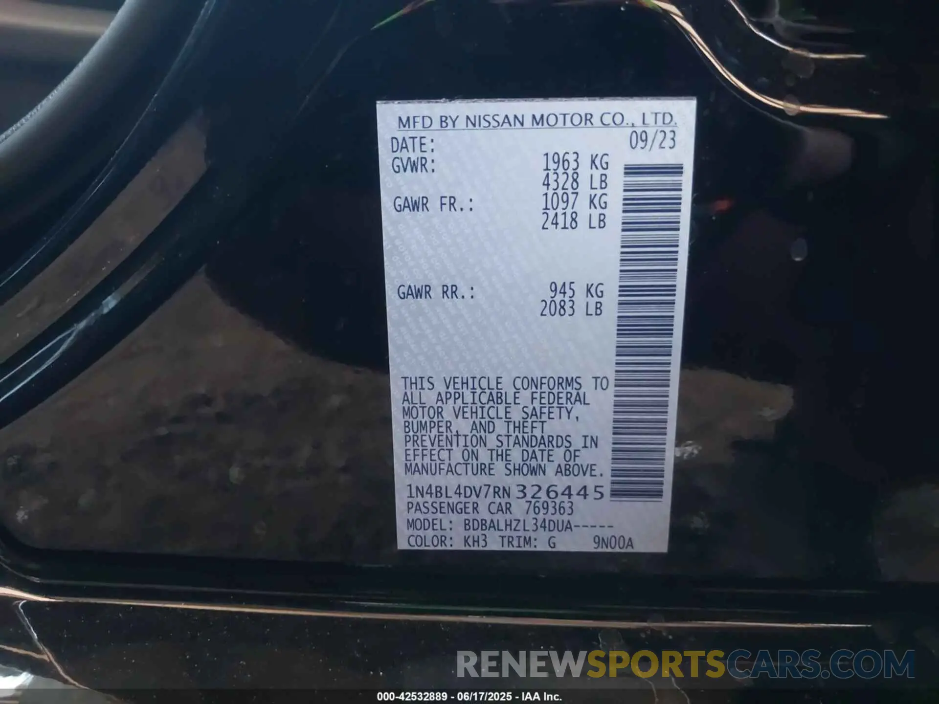 9 fotografías del automóvil dañado 1N4BL4DV7RN326445 NISSAN ALTIMA 2024