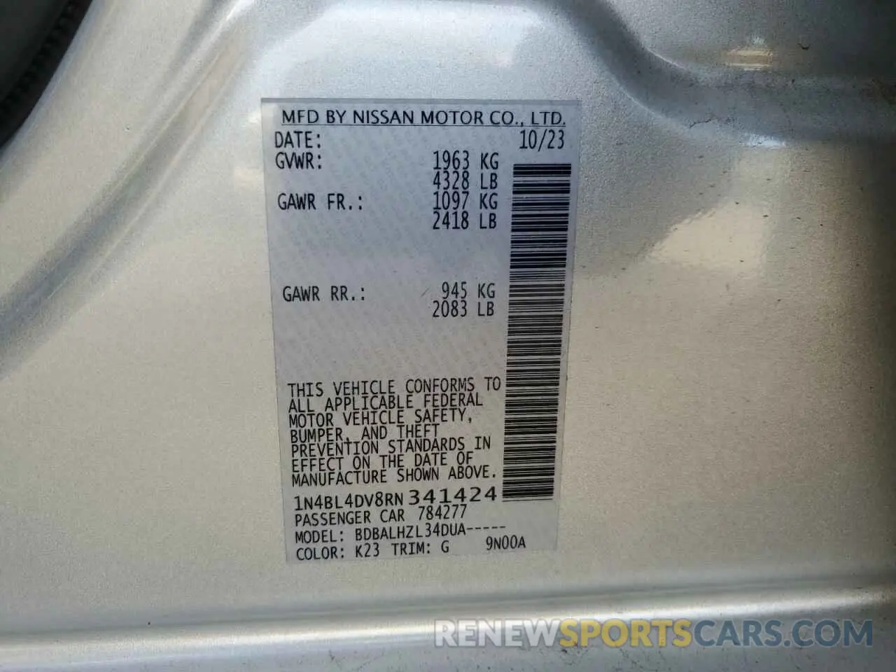 14 fotografías del automóvil dañado 1N4BL4DV8RN341424 NISSAN ALTIMA 2024
