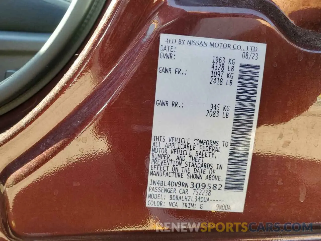 12 fotografías del automóvil dañado 1N4BL4DV9RN309582 NISSAN ALTIMA 2024