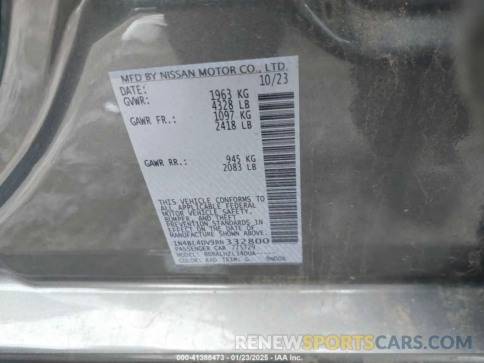 9 fotografías del automóvil dañado 1N4BL4DV9RN332800 NISSAN ALTIMA 2024