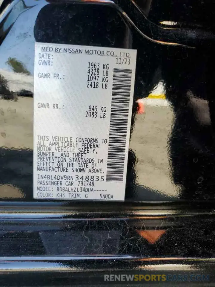 12 fotografías del automóvil dañado 1N4BL4DV9RN348835 NISSAN ALTIMA 2024