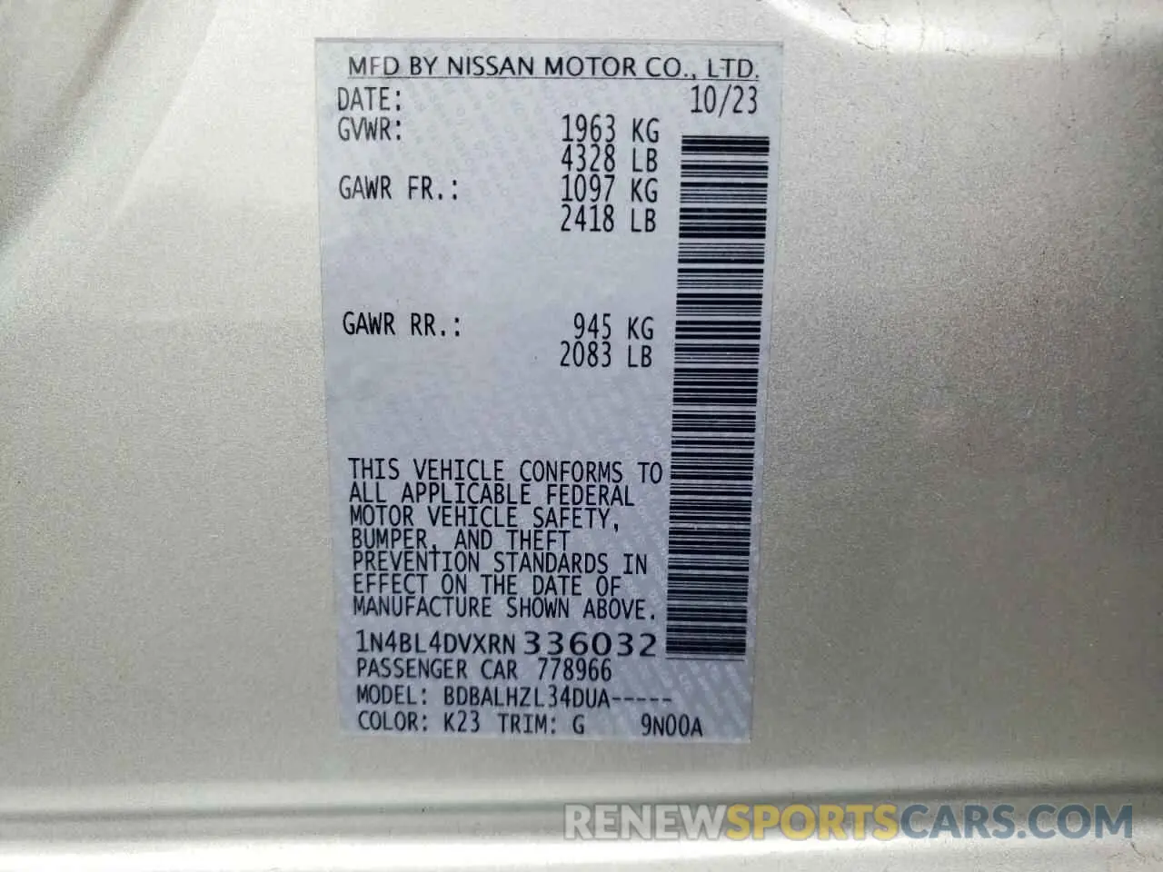 12 fotografías del automóvil dañado 1N4BL4DVXRN336032 NISSAN ALTIMA 2024