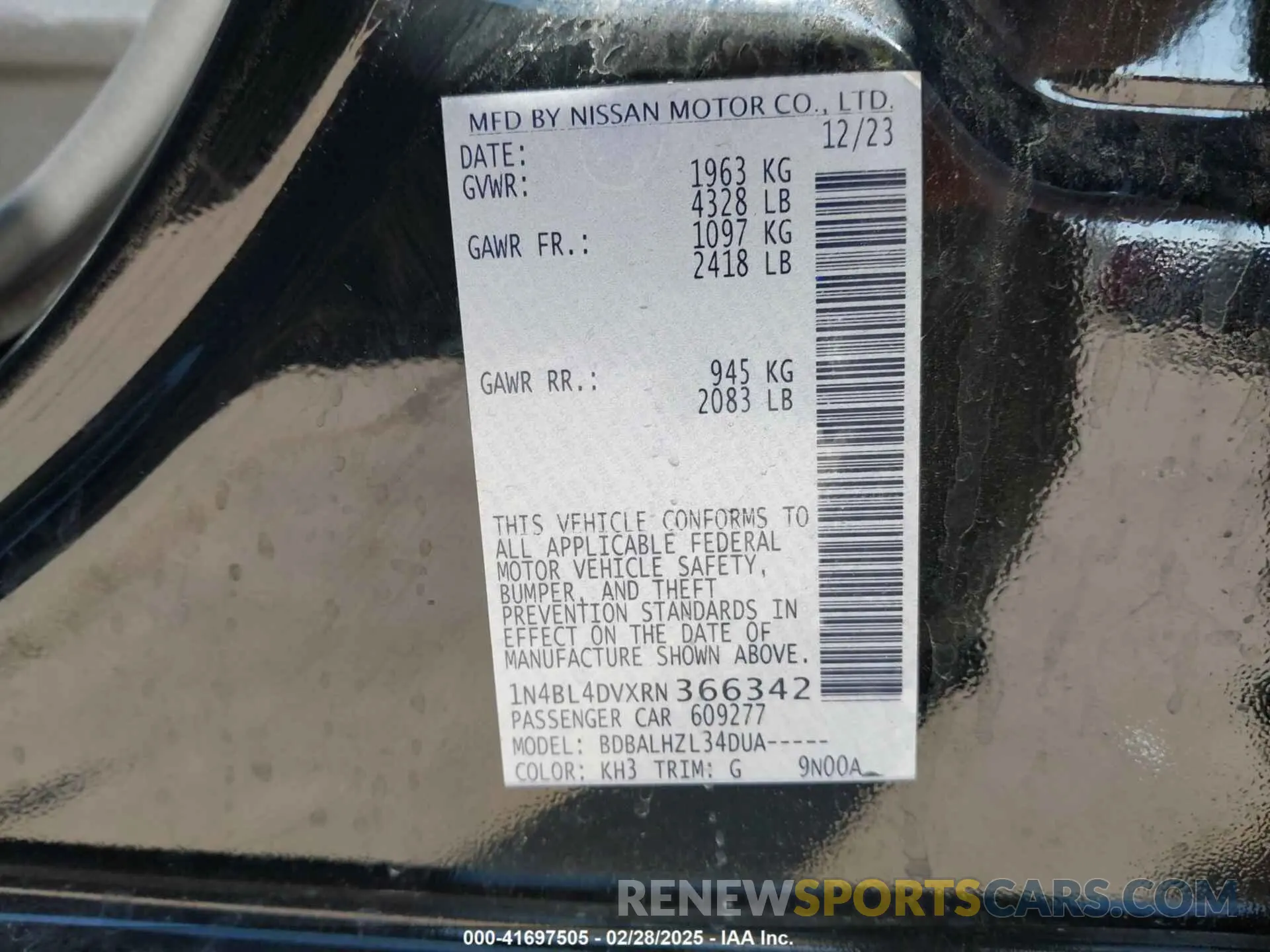 9 fotografías del automóvil dañado 1N4BL4DVXRN366342 NISSAN ALTIMA 2024