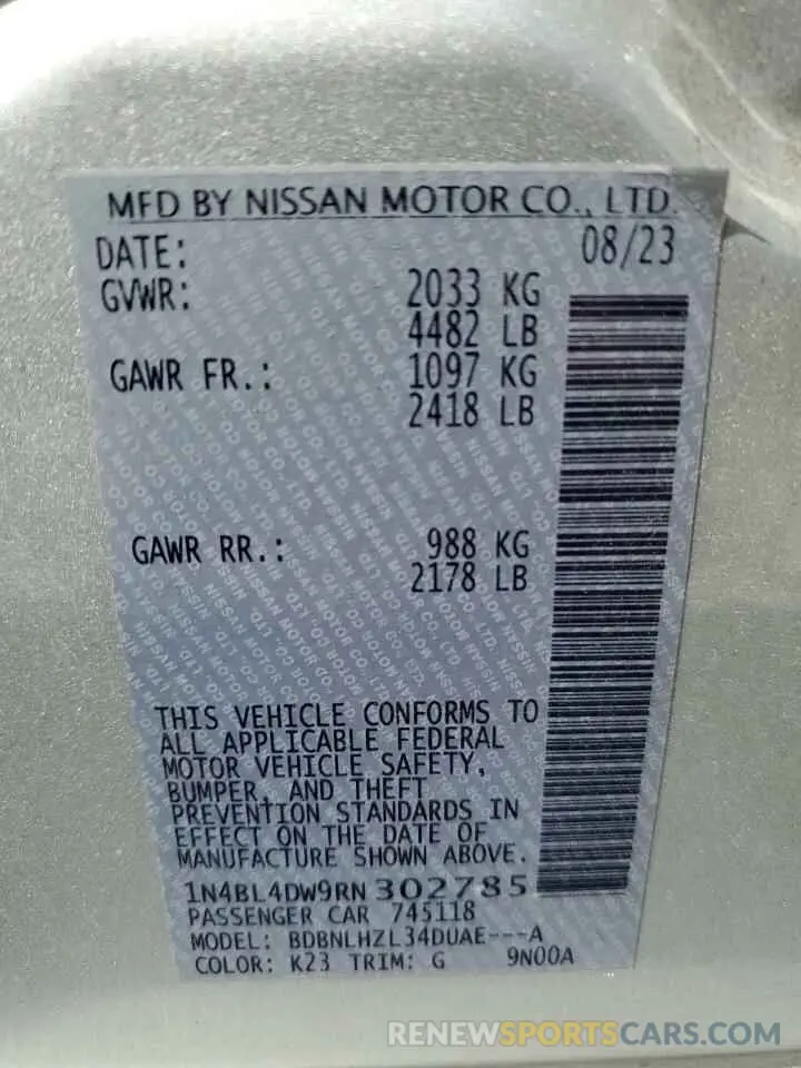 12 fotografías del automóvil dañado 1N4BL4DW9RN302785 NISSAN ALTIMA 2024