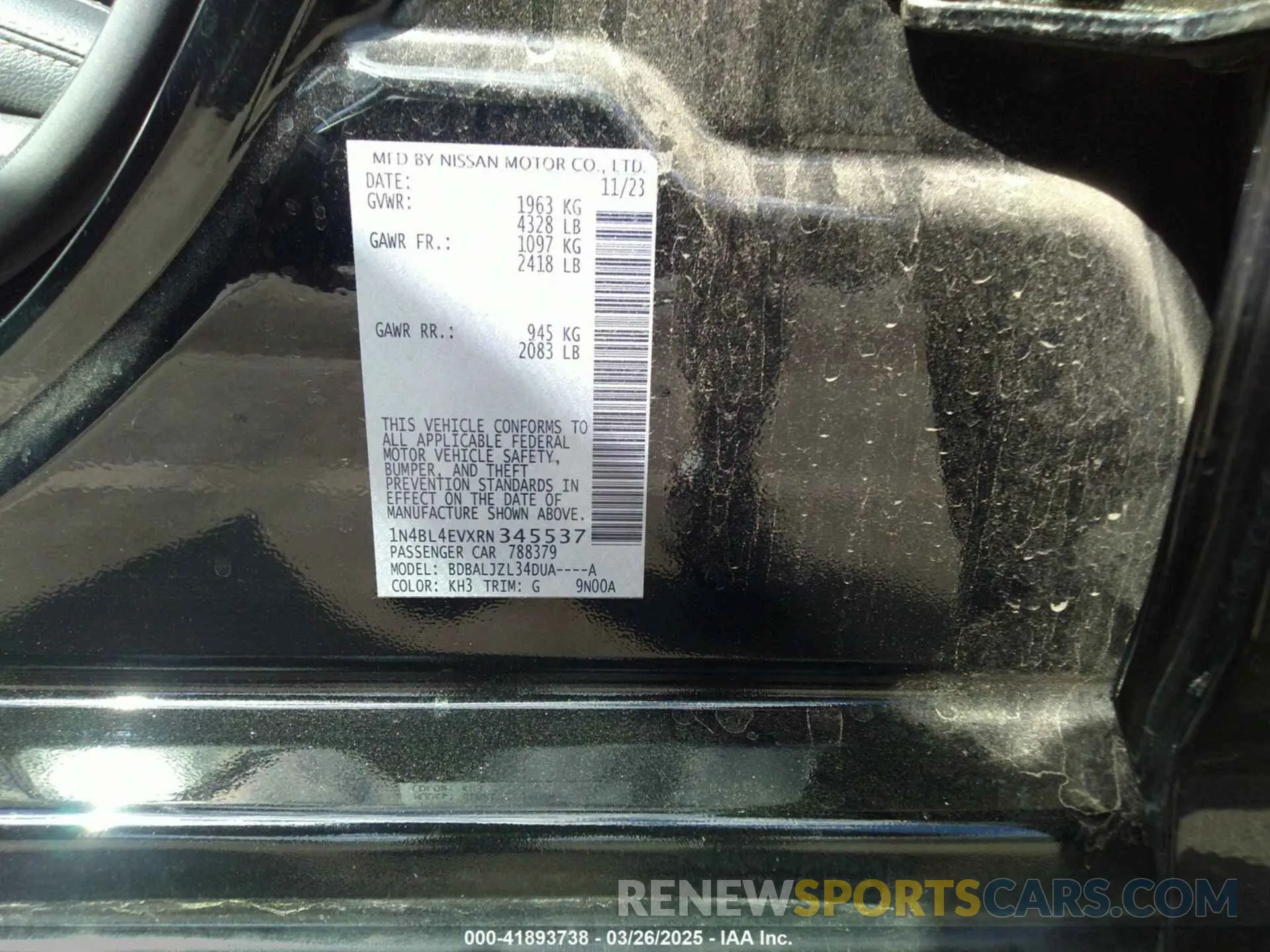 9 fotografías del automóvil dañado 1N4BL4EVXRN345537 NISSAN ALTIMA 2024