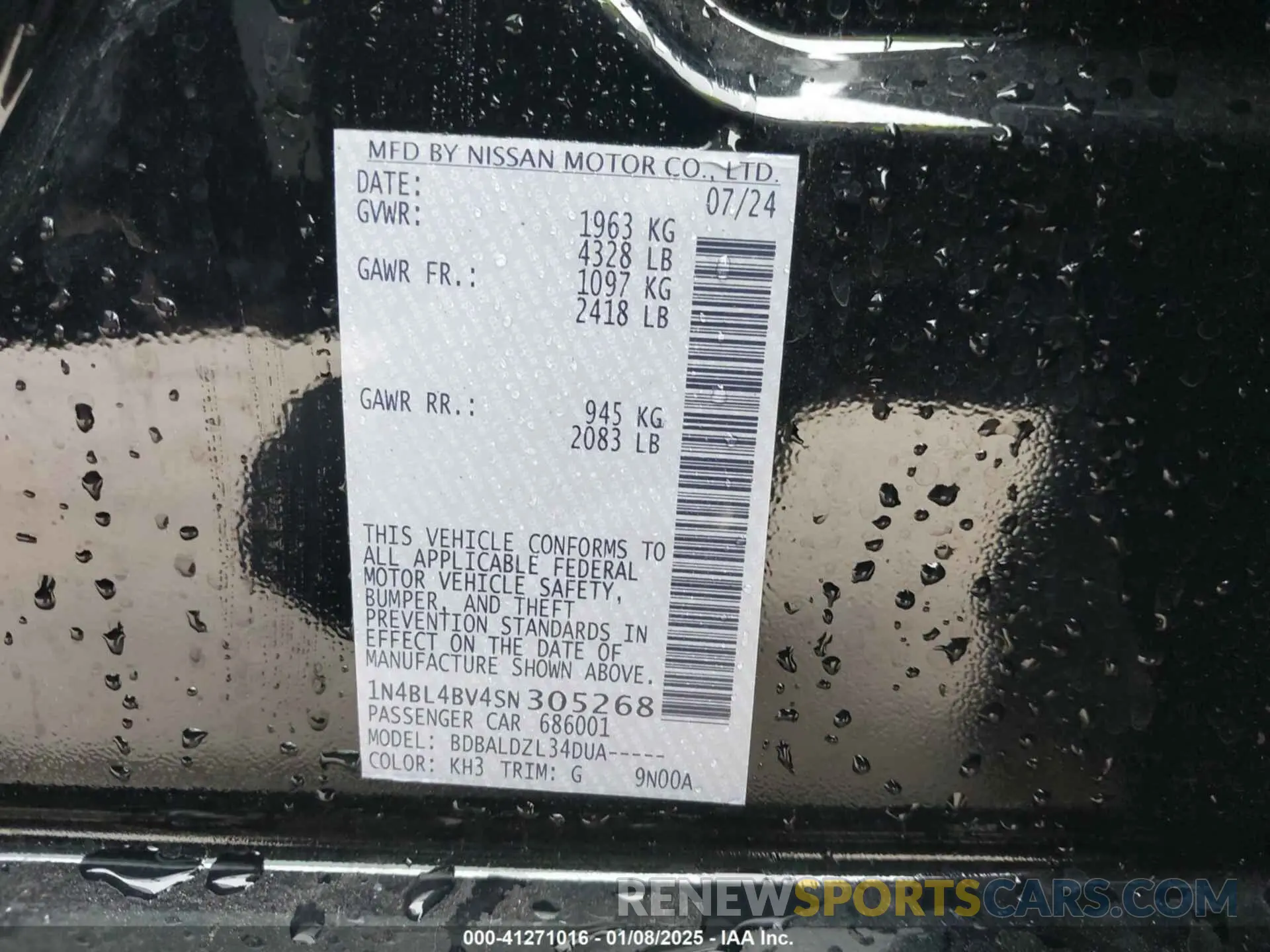 9 fotografías del automóvil dañado 1N4BL4BV4SN305268 NISSAN ALTIMA 2025