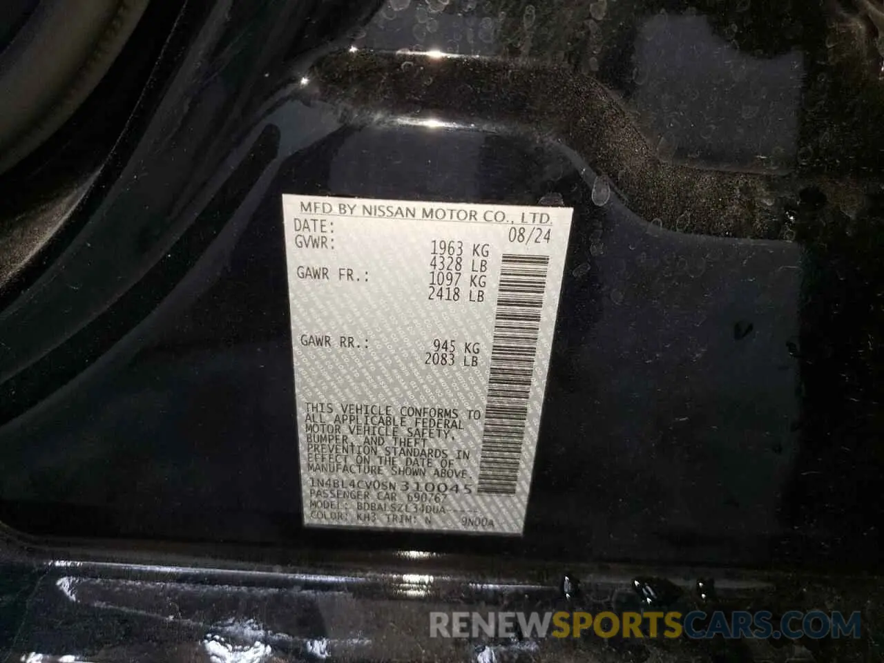 12 fotografías del automóvil dañado 1N4BL4CV0SN310045 NISSAN ALTIMA 2025