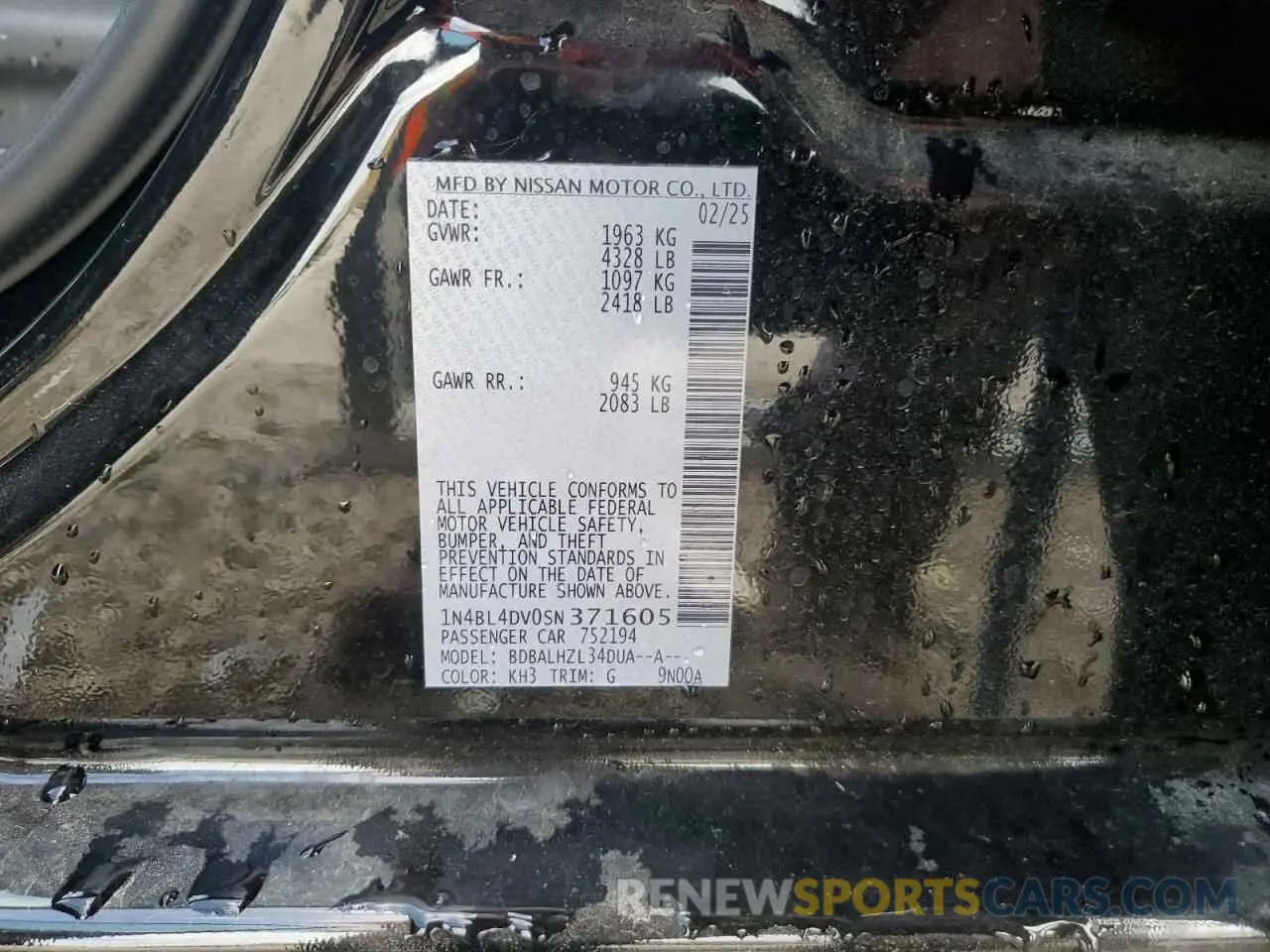 12 fotografías del automóvil dañado 1N4BL4DV0SN371605 NISSAN ALTIMA 2025