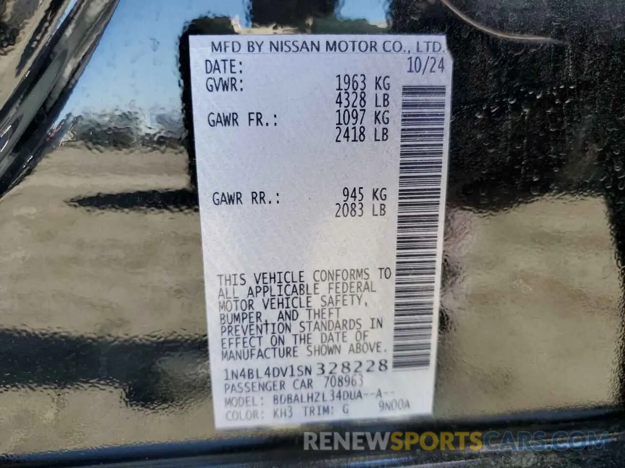 12 fotografías del automóvil dañado 1N4BL4DV1SN328228 NISSAN ALTIMA 2025