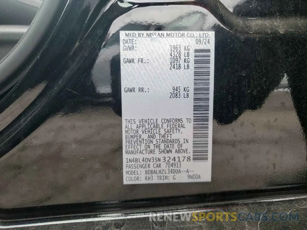 13 fotografías del automóvil dañado 1N4BL4DV3SN324178 NISSAN ALTIMA 2025