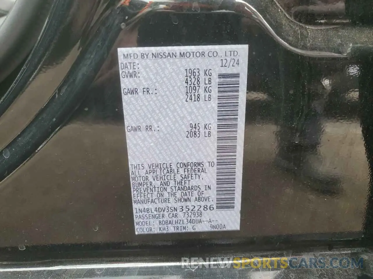 12 fotografías del automóvil dañado 1N4BL4DV3SN352286 NISSAN ALTIMA 2025