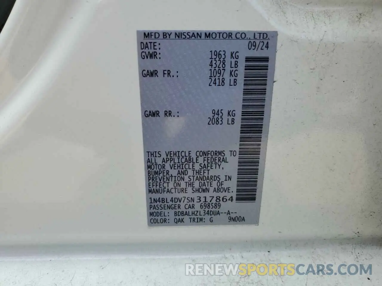 13 fotografías del automóvil dañado 1N4BL4DV7SN317864 NISSAN ALTIMA 2025