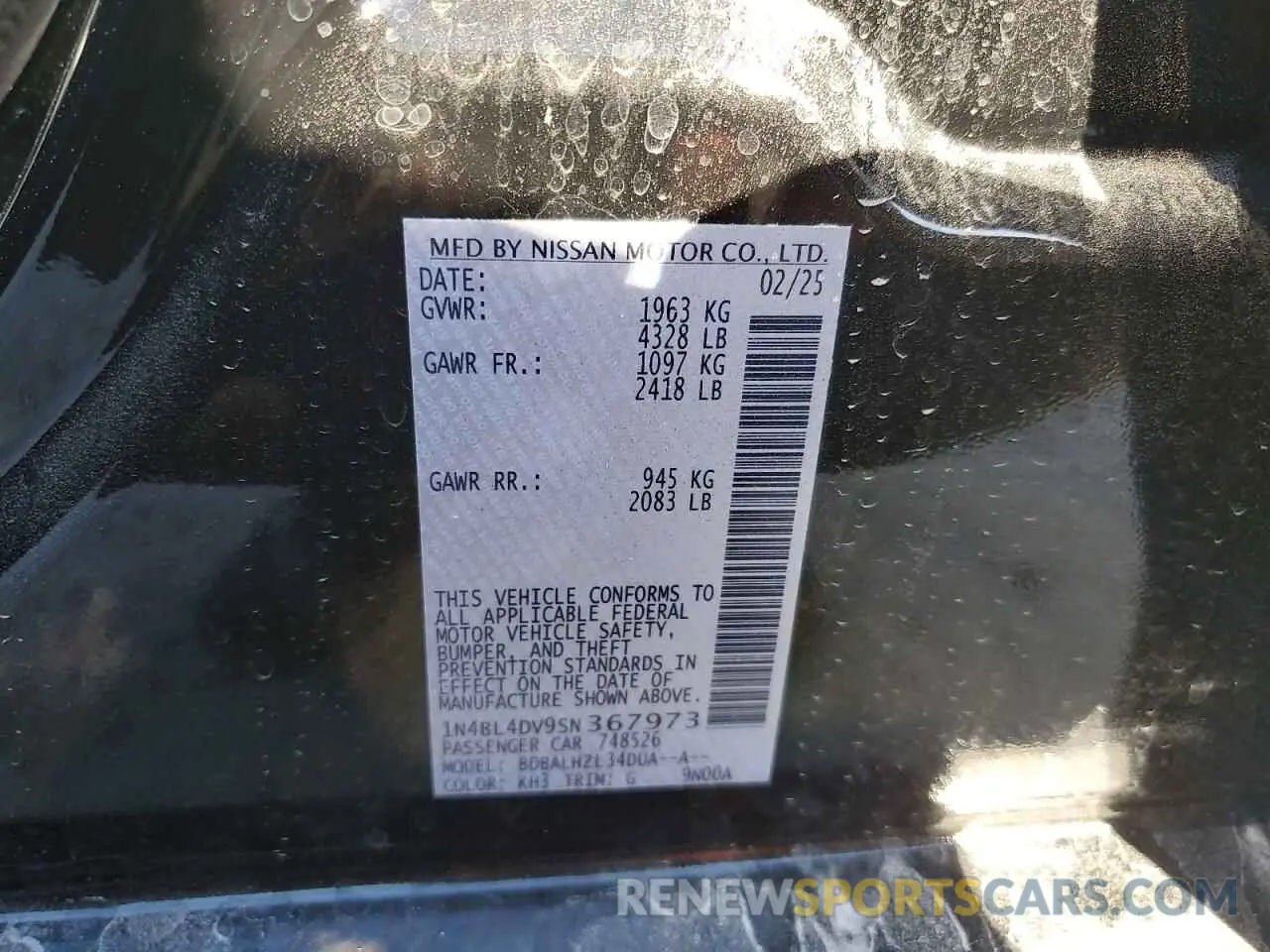 12 fotografías del automóvil dañado 1N4BL4DV9SN367973 NISSAN ALTIMA 2025