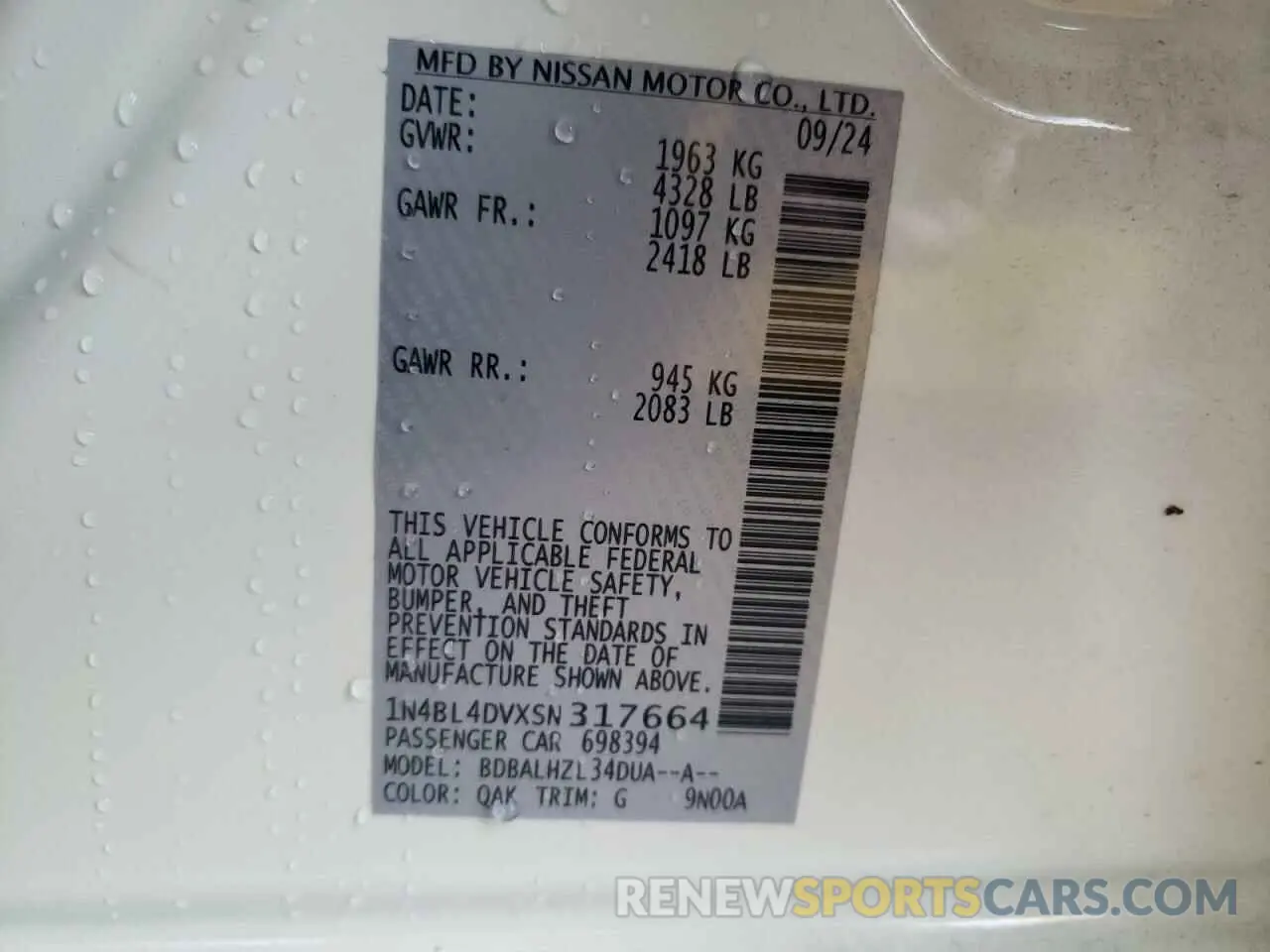 12 fotografías del automóvil dañado 1N4BL4DVXSN317664 NISSAN ALTIMA 2025