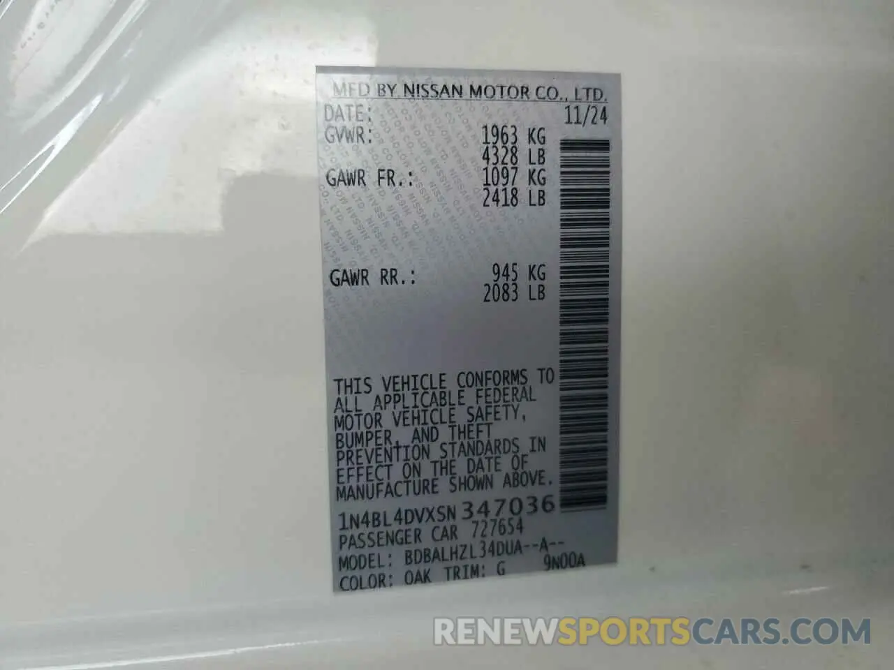 12 fotografías del automóvil dañado 1N4BL4DVXSN347036 NISSAN ALTIMA 2025