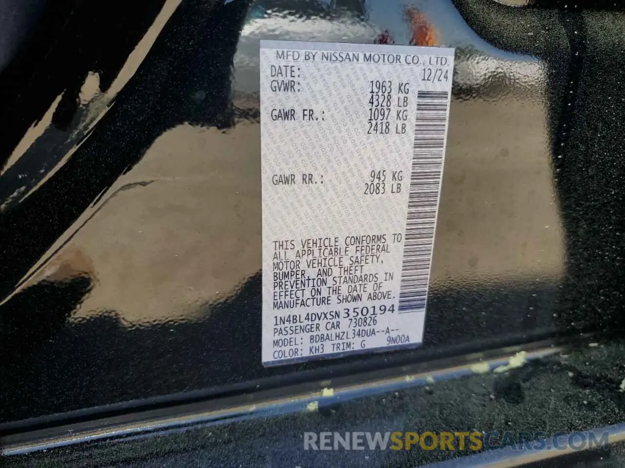 12 fotografías del automóvil dañado 1N4BL4DVXSN350194 NISSAN ALTIMA 2025