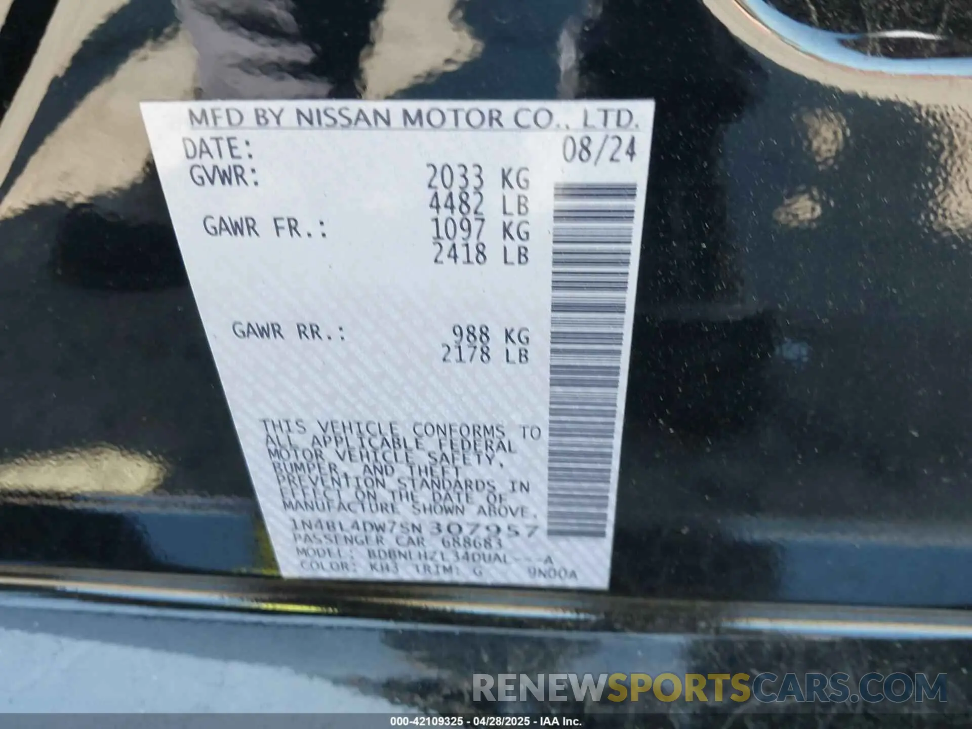 9 fotografías del automóvil dañado 1N4BL4DW7SN307957 NISSAN ALTIMA 2025