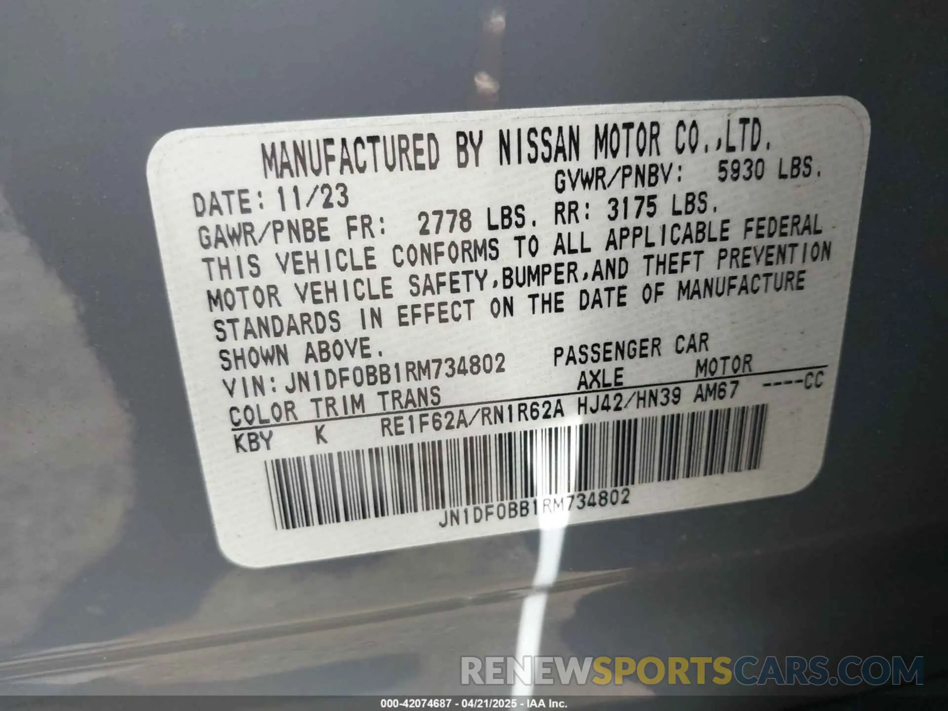 9 fotografías del automóvil dañado JN1DF0BB1RM734802 NISSAN ARIYA 2024