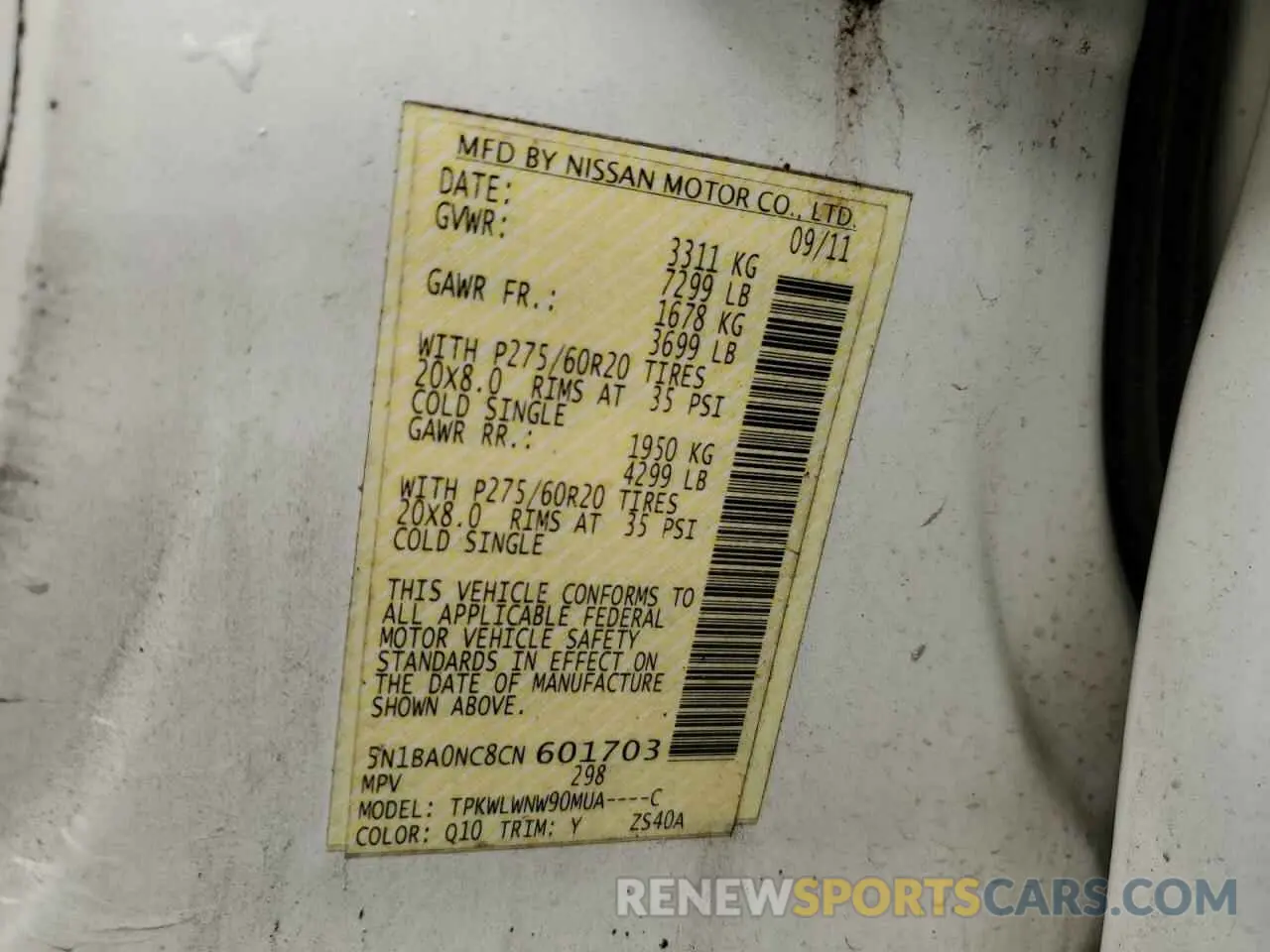 13 fotografías del automóvil dañado 5N1BA0NC8CN601703 NISSAN ARMADA 2012