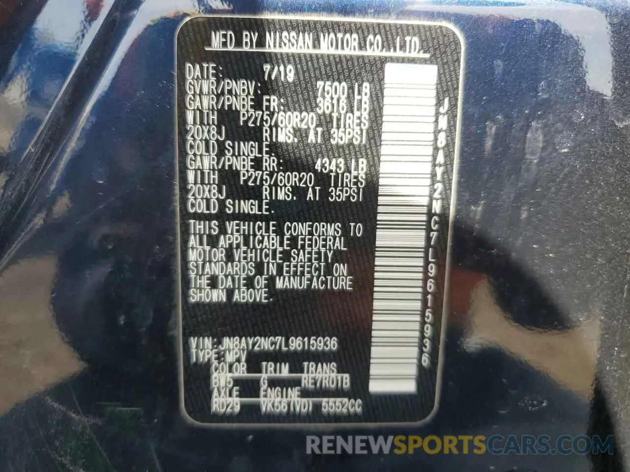 13 fotografías del automóvil dañado JN8AY2NC7L9615936 NISSAN ARMADA 2020