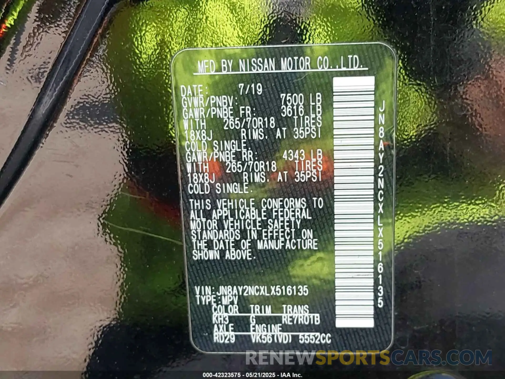 9 fotografías del automóvil dañado JN8AY2NCXLX516135 NISSAN ARMADA 2020