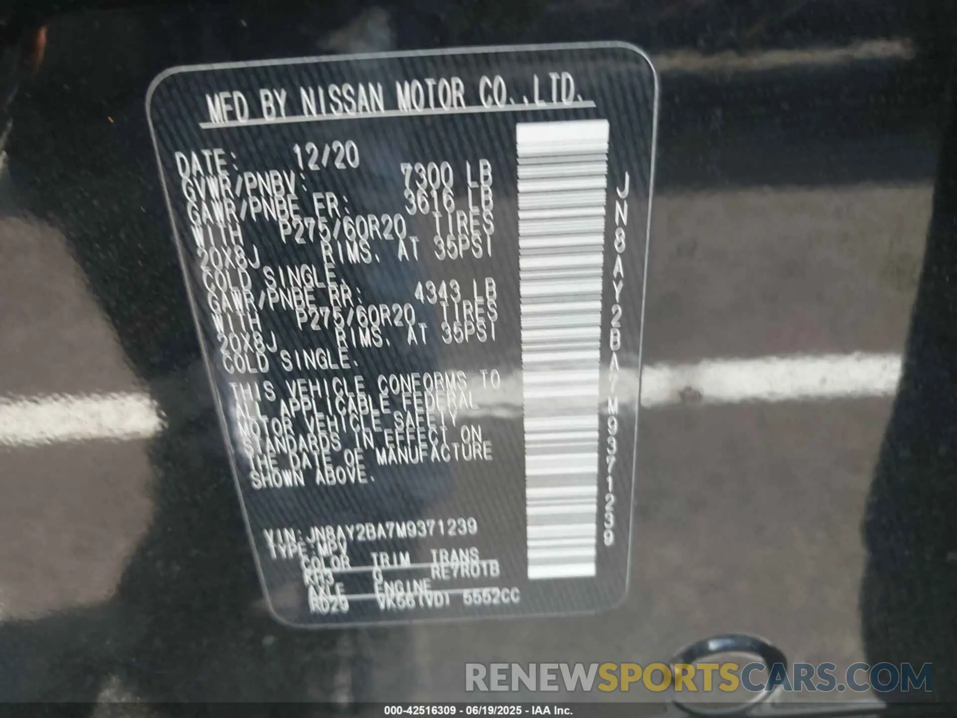 9 fotografías del automóvil dañado JN8AY2BA7M9371239 NISSAN ARMADA 2021