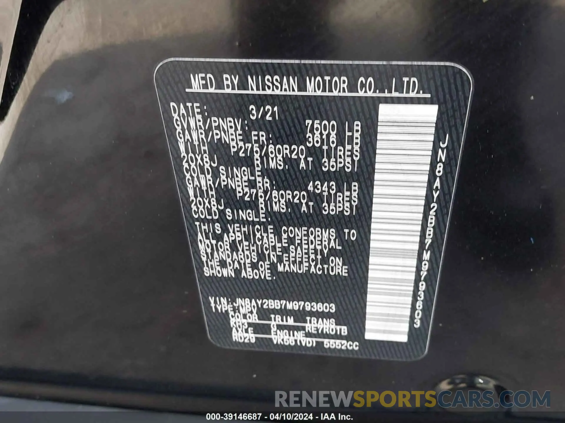 9 fotografías del automóvil dañado JN8AY2BB7M9793603 NISSAN ARMADA 2021